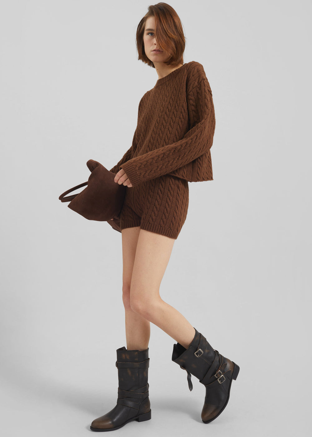 Brisbane Cropped Boxy Sweater - Brown