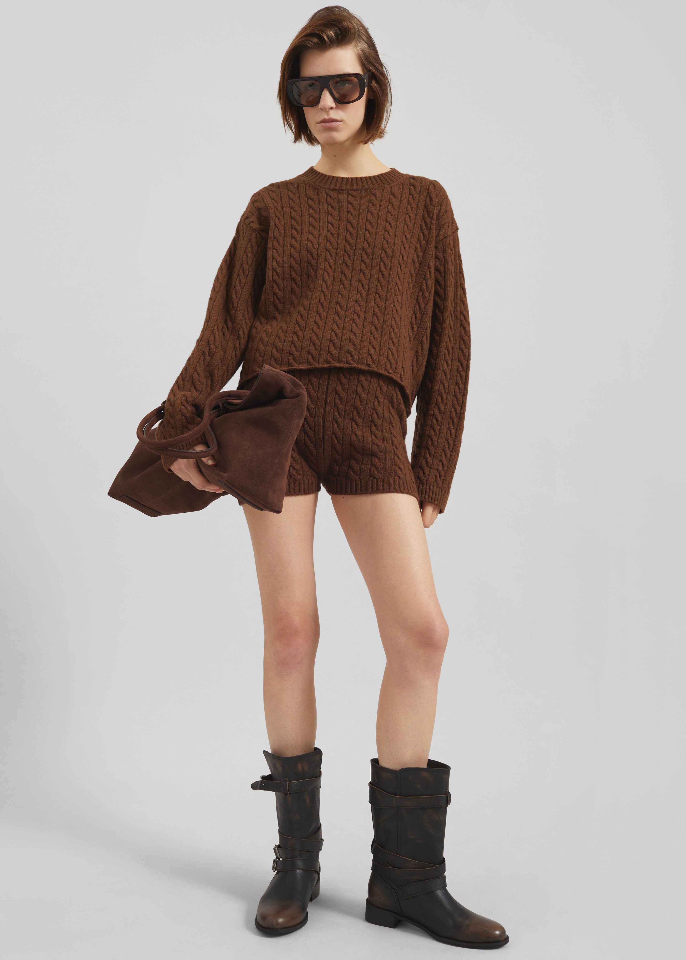 Brisbane Cropped Boxy Sweater - Brown - 3