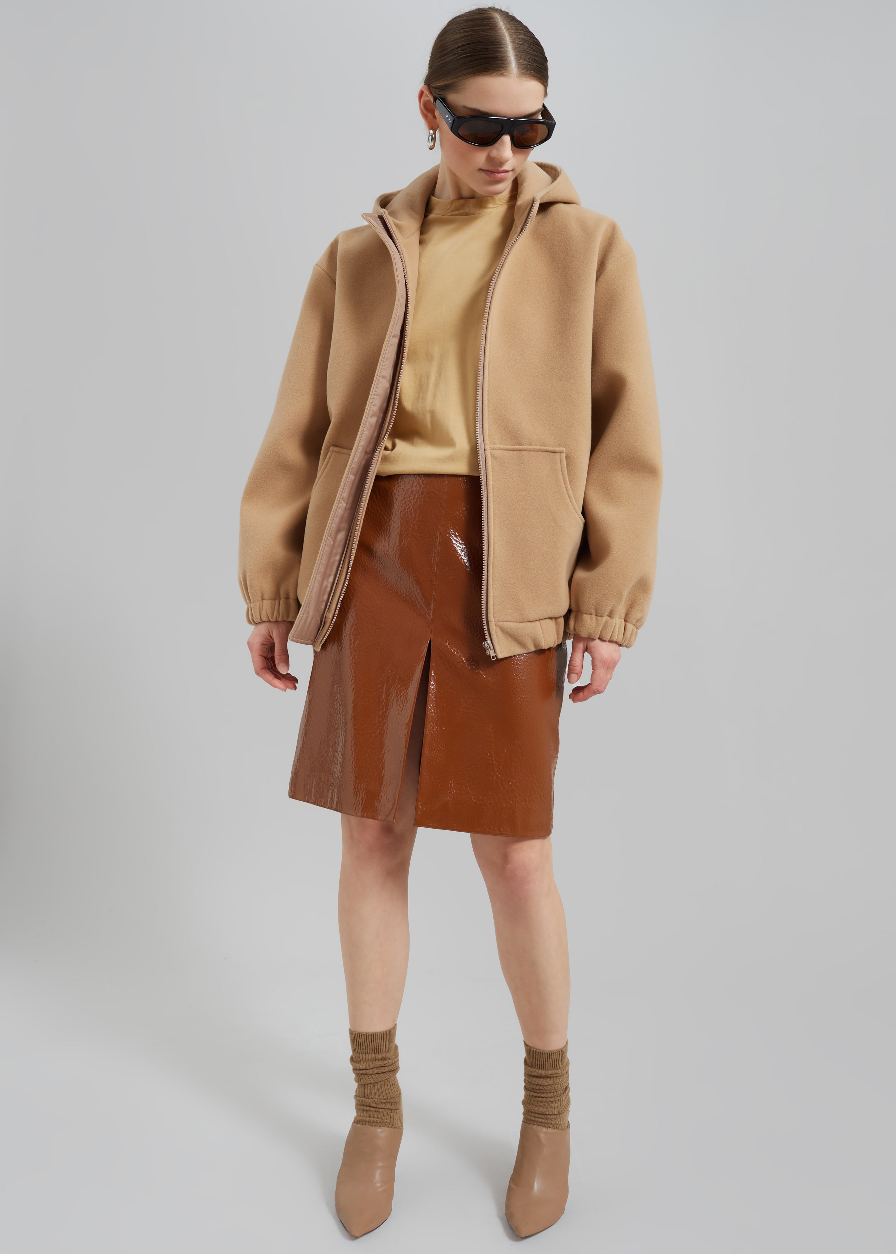 Britt Crackled Faux Leather Midi Skirt - Camel - 2