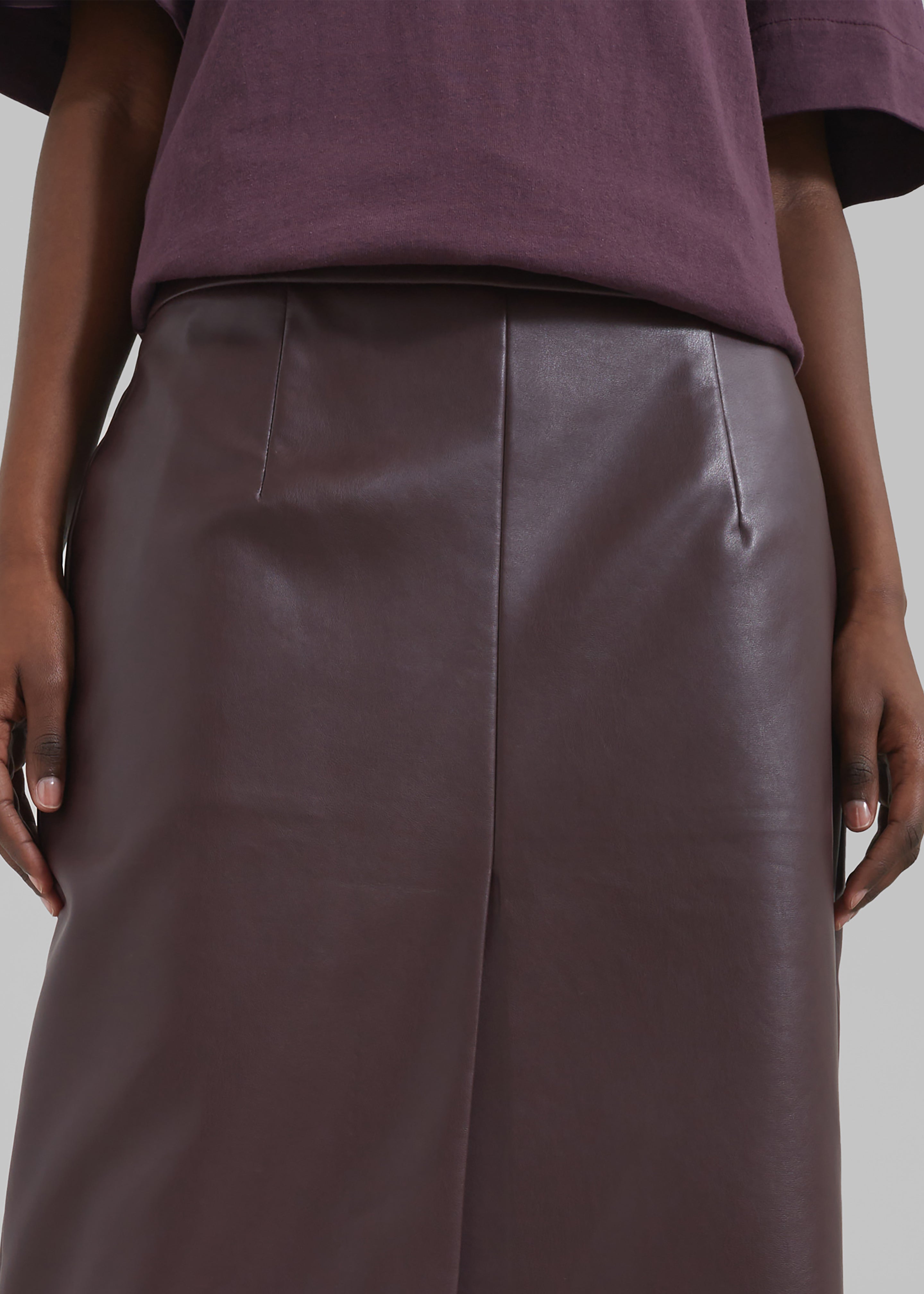 Brooklyn Faux Leather Midi Skirt - Burgundy - 5