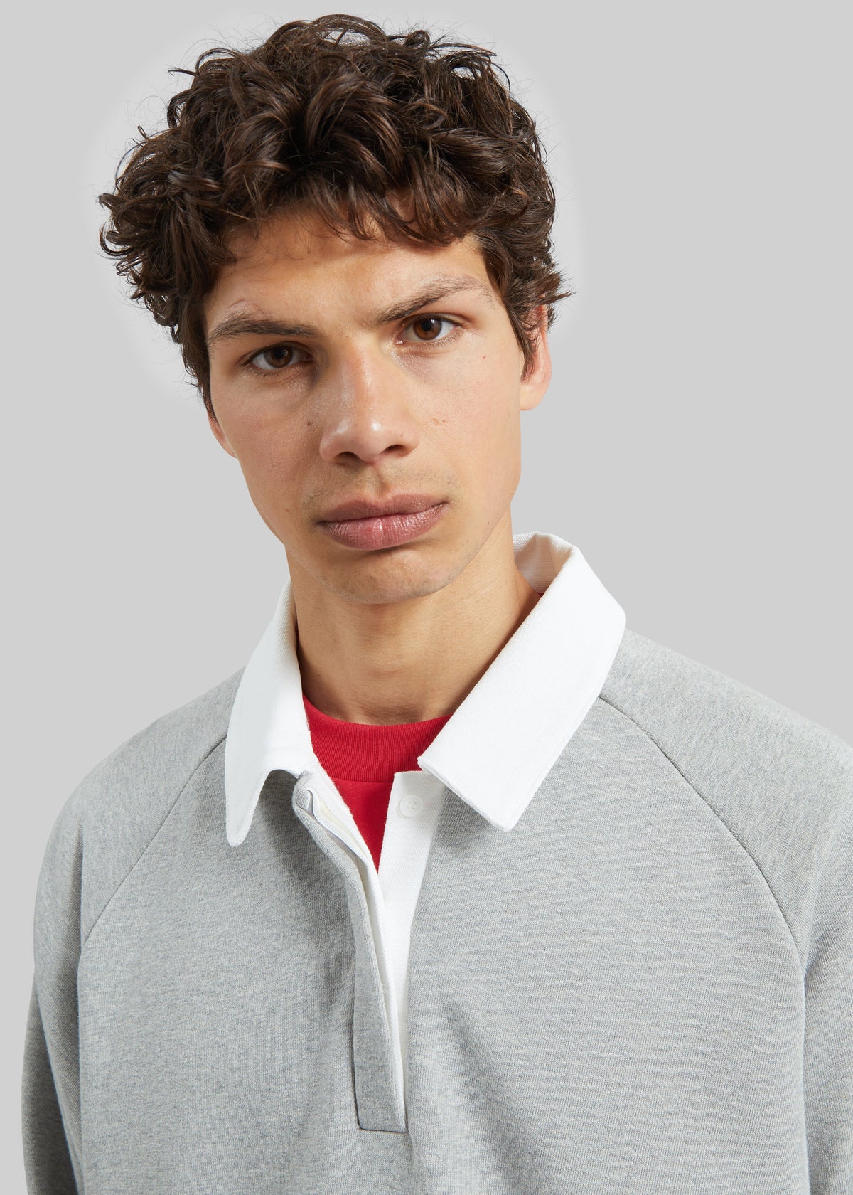 Bruino Contrast Collar Polo Sweatshirt - Light Grey - 3