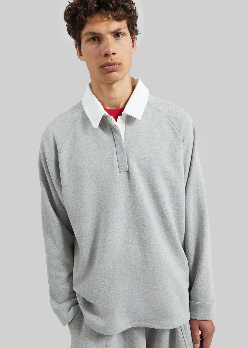 Bruino Contrast Collar Polo Sweatshirt - Light Grey - 1