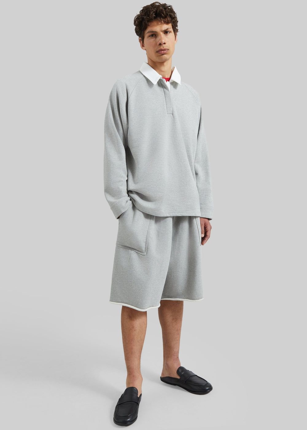 Bruino Contrast Collar Polo Sweatshirt - Light Grey
