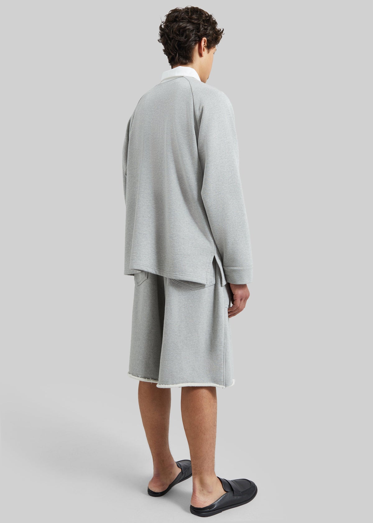Bruino Contrast Collar Polo Sweatshirt - Light Grey - 5