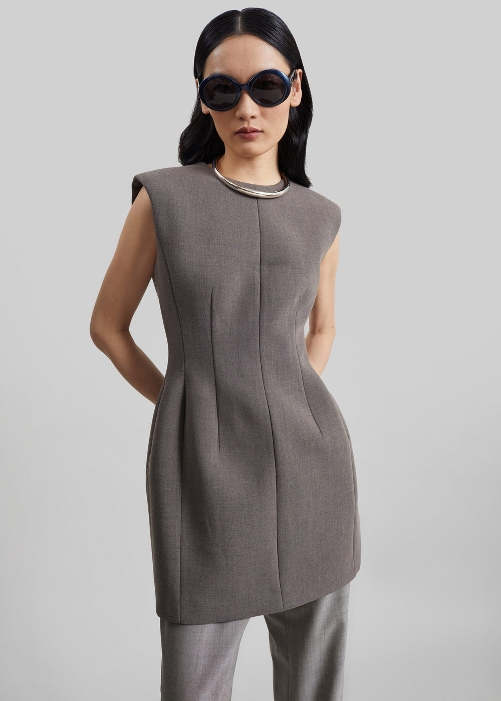 Robe courte Bryn cintrée - Taupe chiné - 1