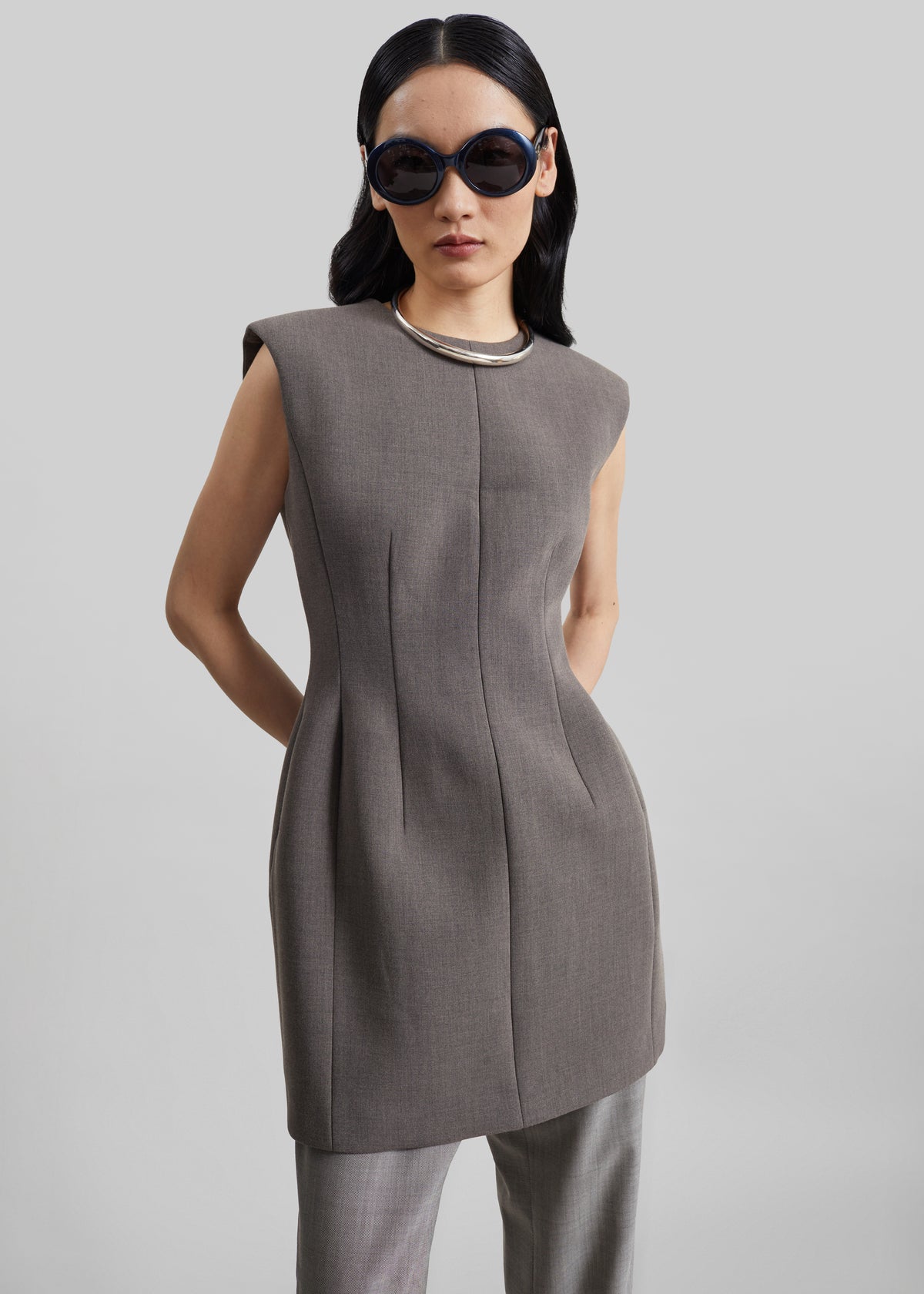 Bryn Cinched Mini Dress - Taupe Melange