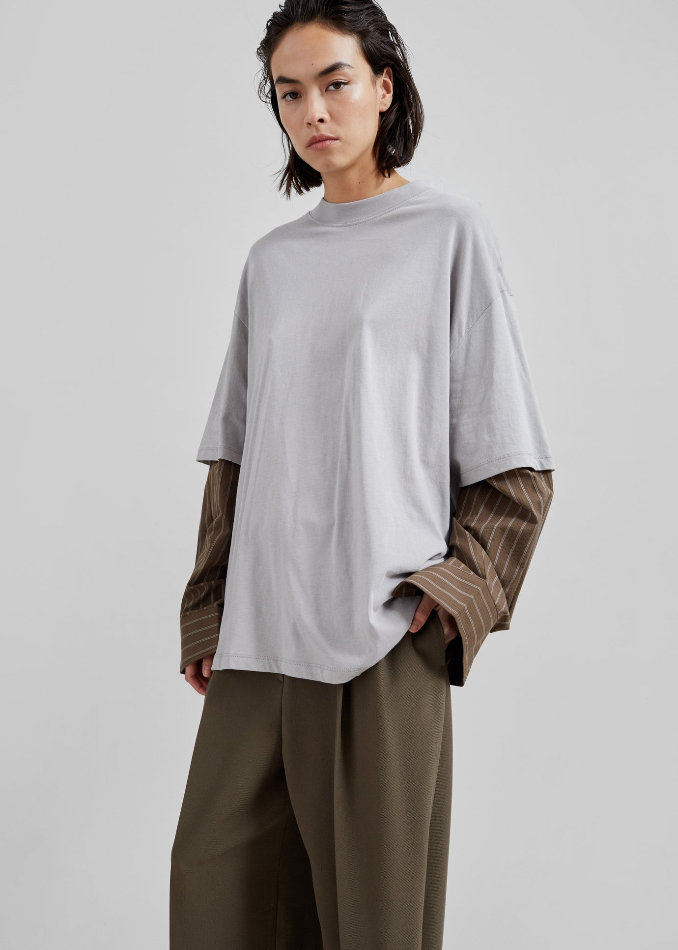 Bryton Layered Tee - Grey/Brown