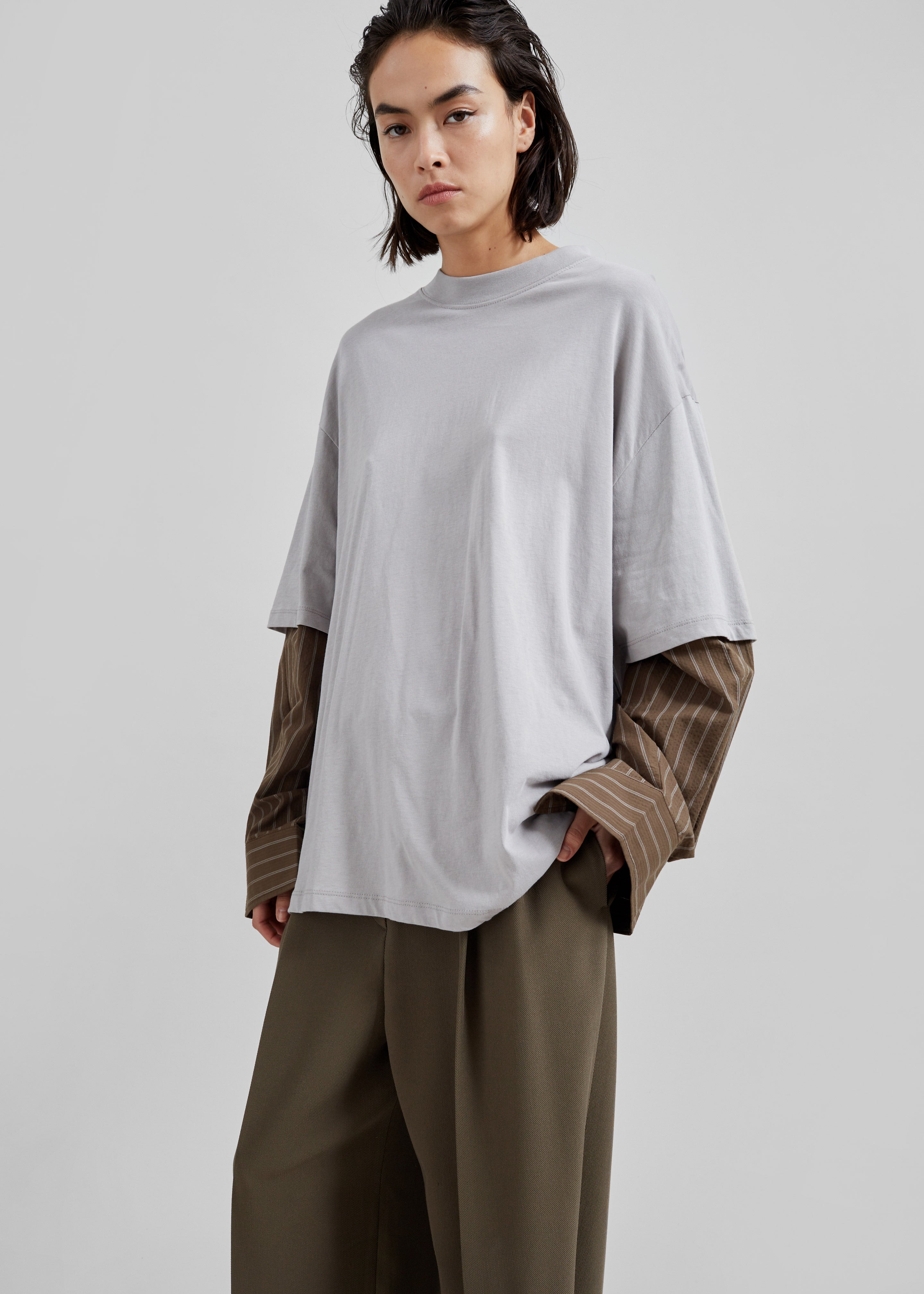 Bryton Layered Tee - Grey/Brown - 1