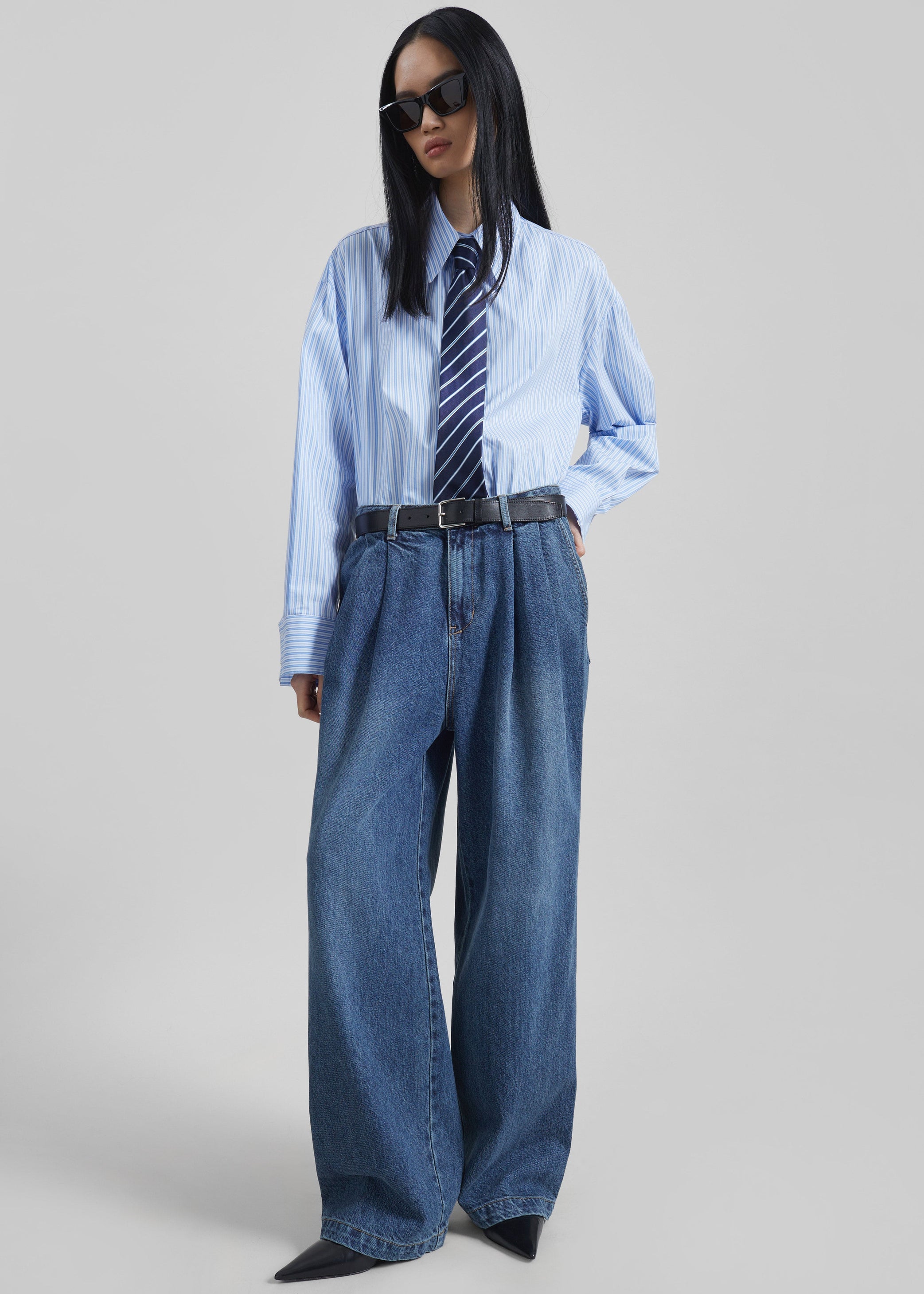 Shop the look image for Buxton Pleated Wide Jeans - Medium Wash