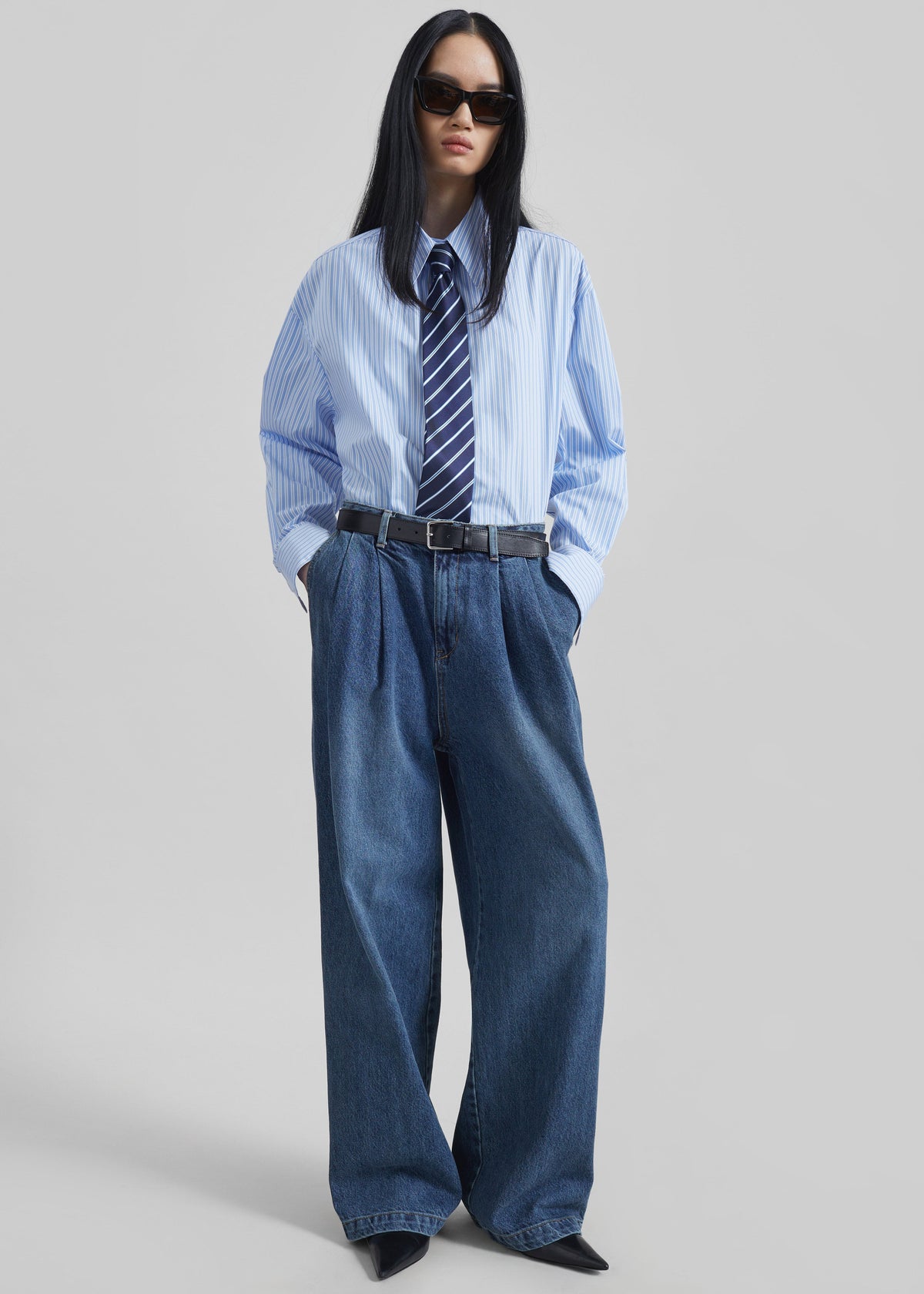 Buxton Pleated Wide Jeans - Medium Wash - 6