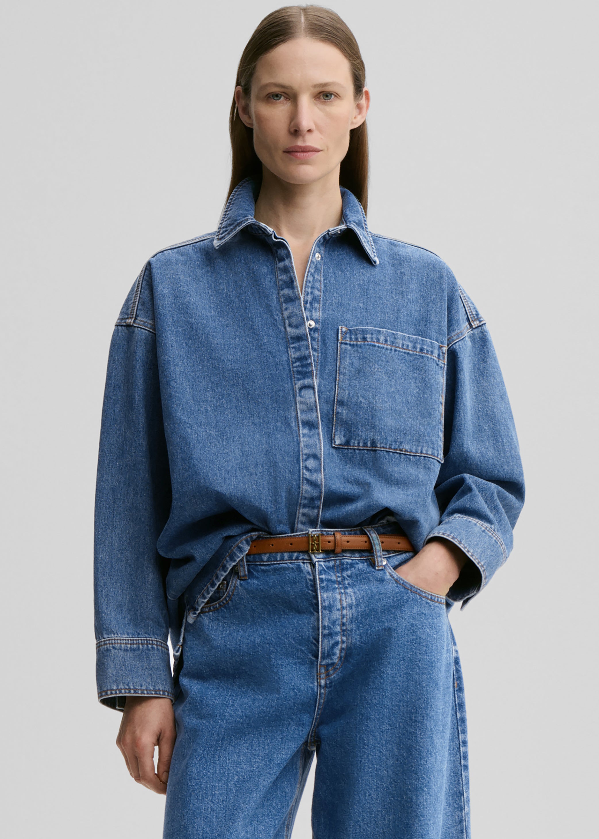 Shop the look image for By Malene Birger Dea Denim Shirt - Mid Denim Blue