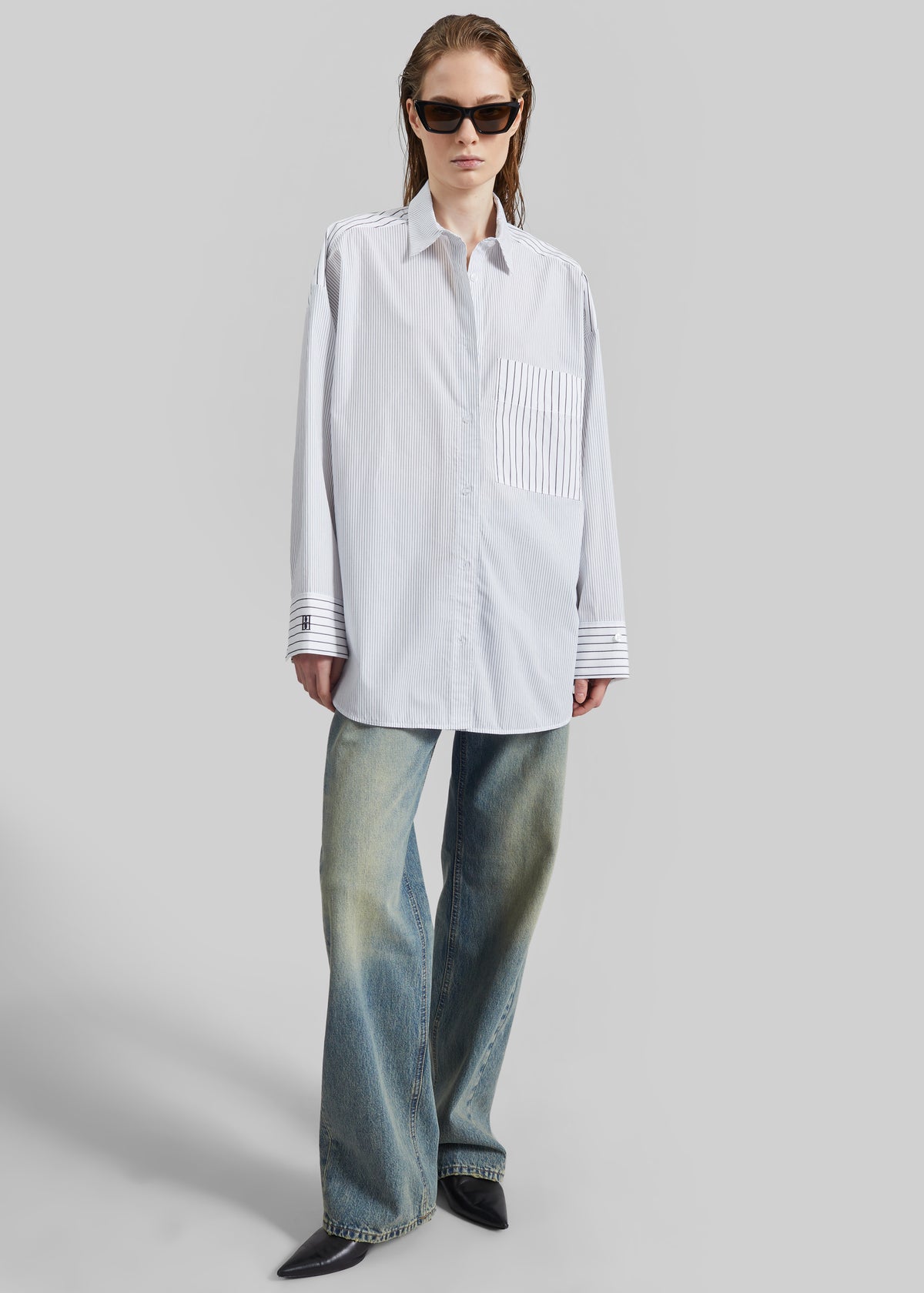 By Malene Birger Derris Shirt - White/Black Mix Stripe - 5