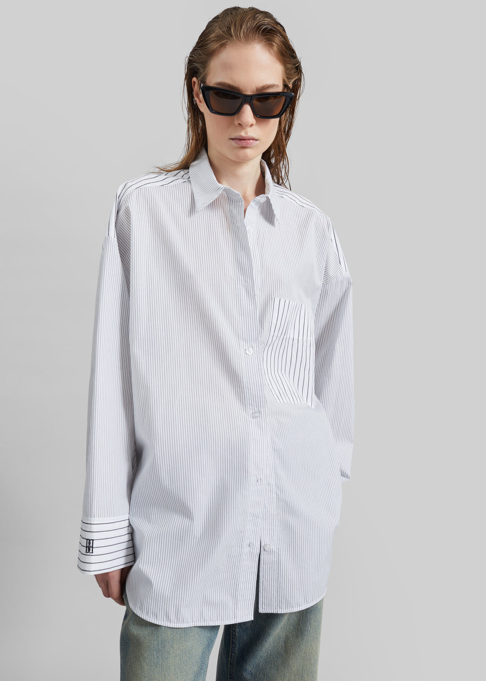 By Malene Birger Derris Shirt - White/Black Mix Stripe