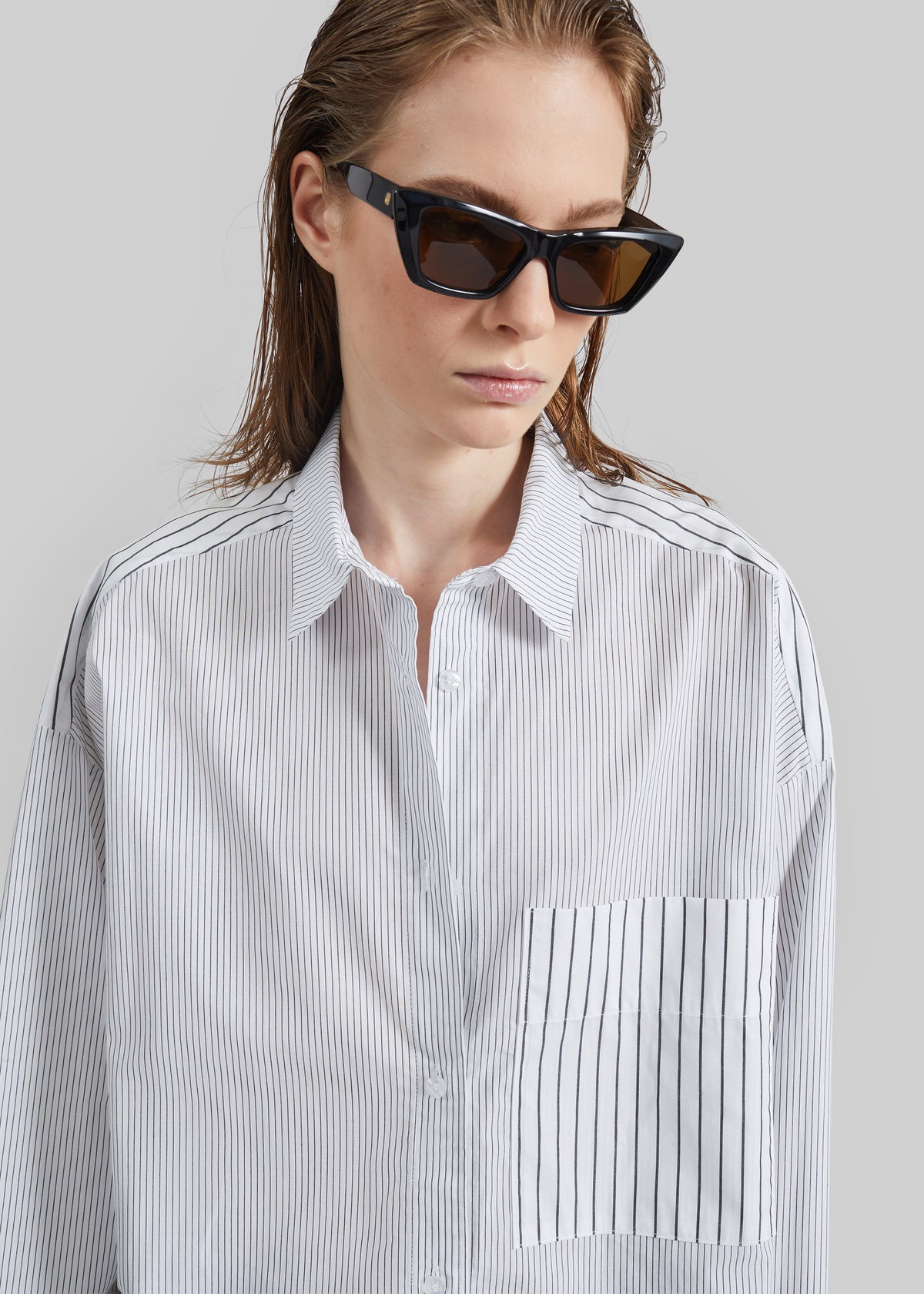 By Malene Birger Derris Shirt - White/Black Mix Stripe - 8