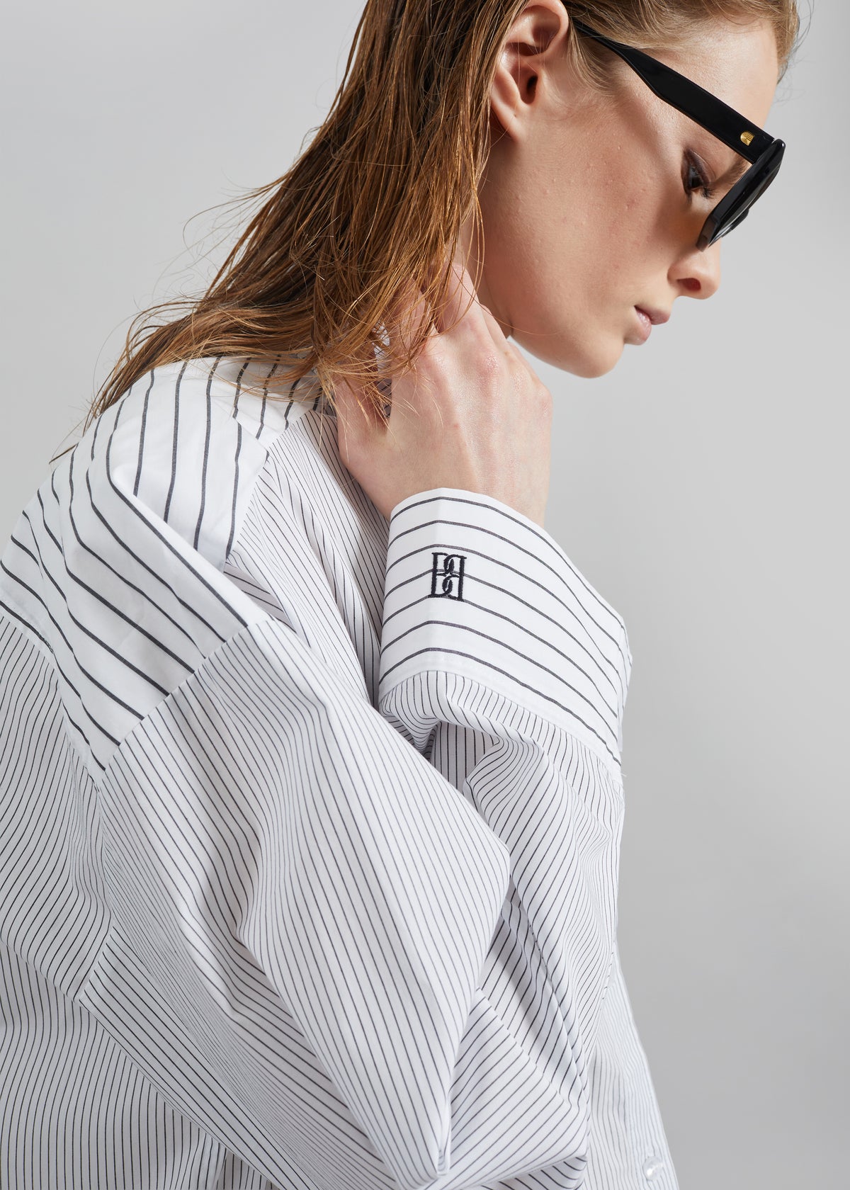 By Malene Birger Derris Shirt - White/Black Mix Stripe - 4