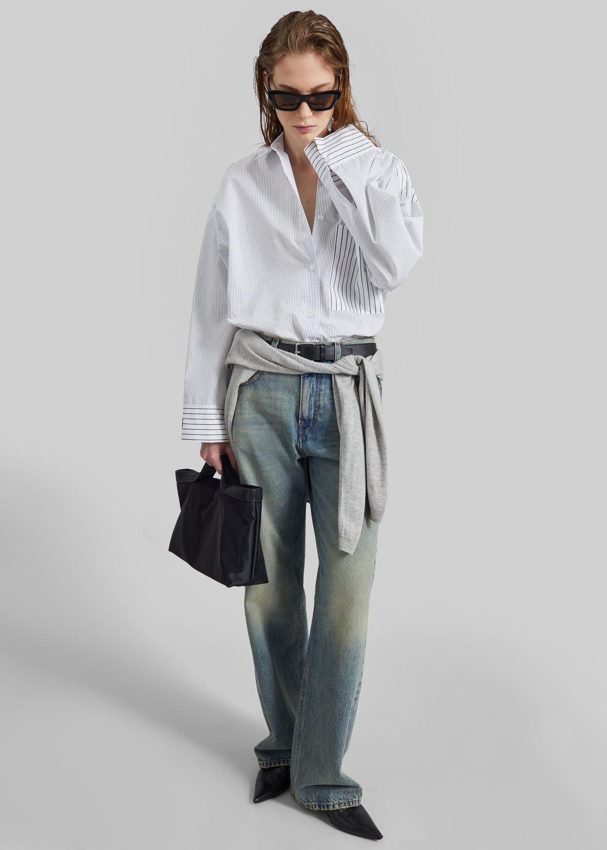 By Malene Birger Derris Shirt - White/Black Mix Stripe - 2