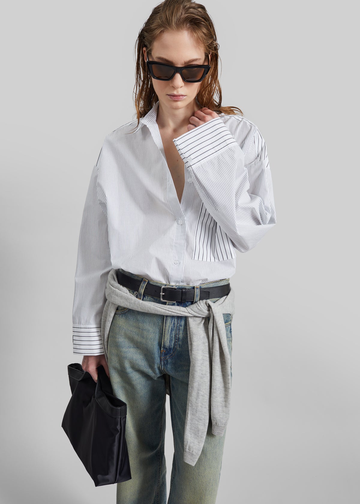 By Malene Birger Derris Shirt - White/Black Mix Stripe - 3