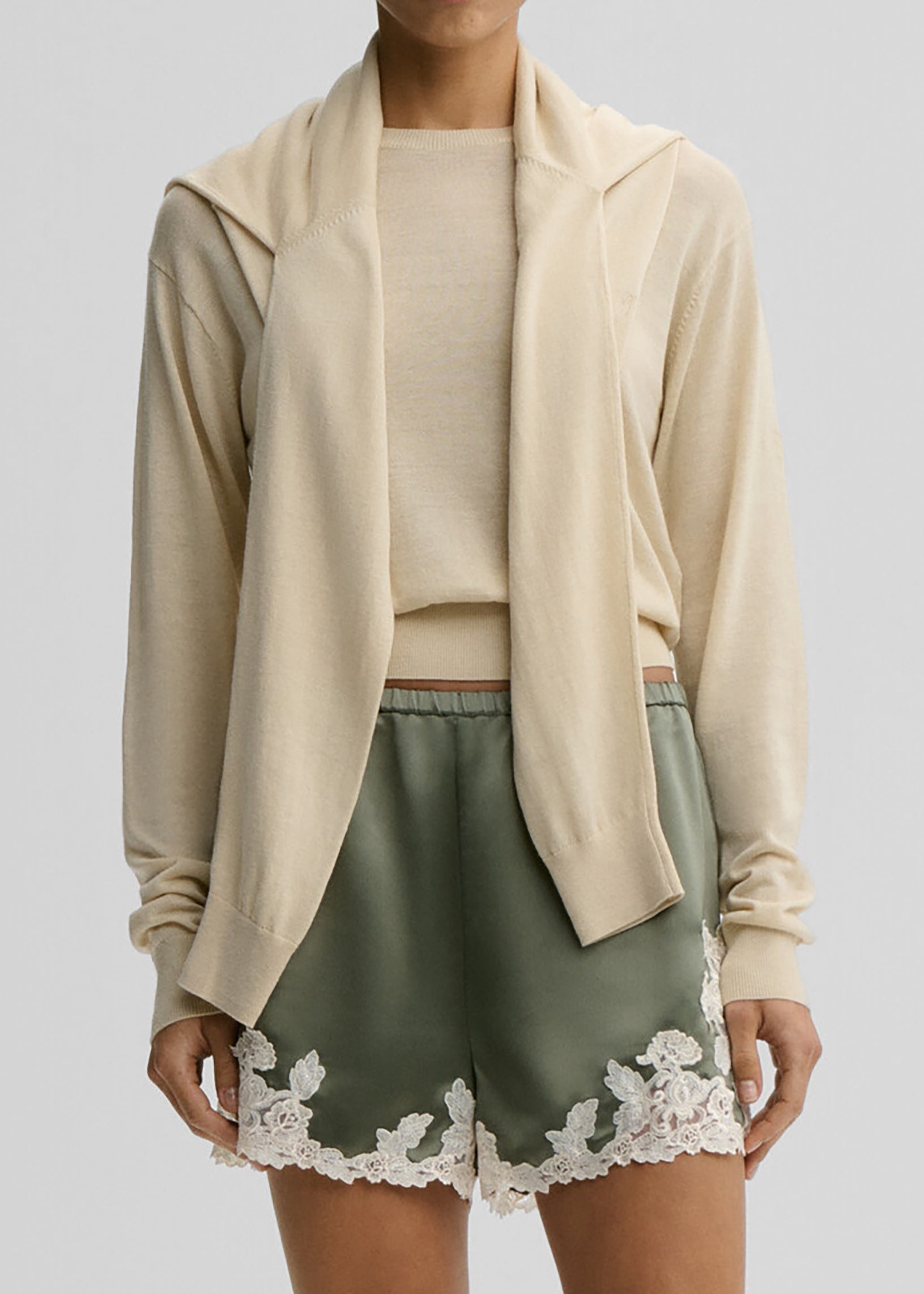 By Malene Birger Eri Satin Shorts - Deep Lichen Green - 1