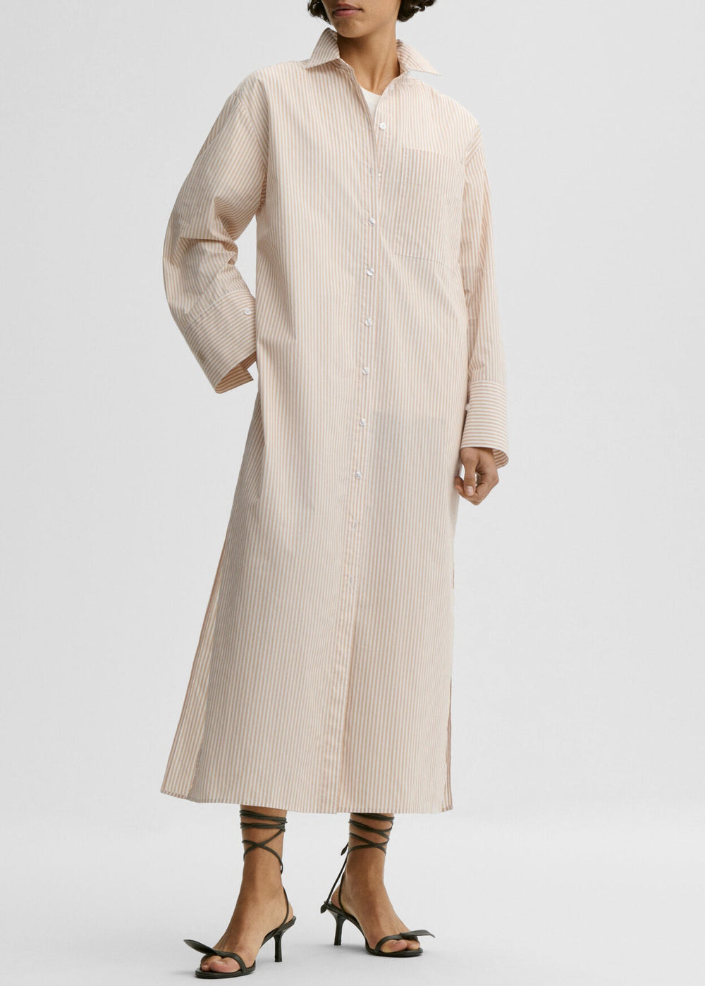 By Malene Birger Perroti Cotton Maxi Dress - Dark Sand Stripe - 1