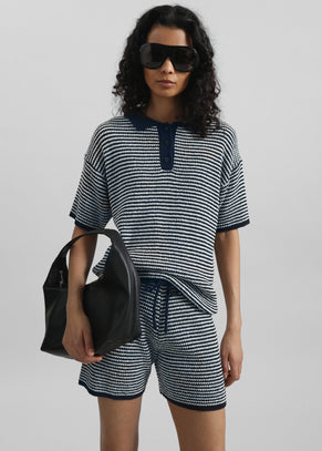 Bynea Knit Polo - Navy/White Stripe