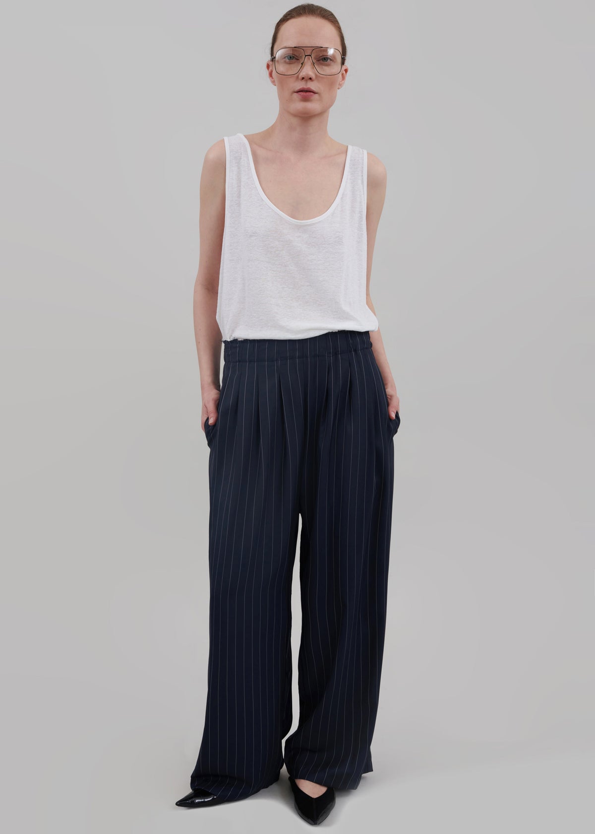 Caden Boxer Trousers - Navy/White Pinstripe - 4