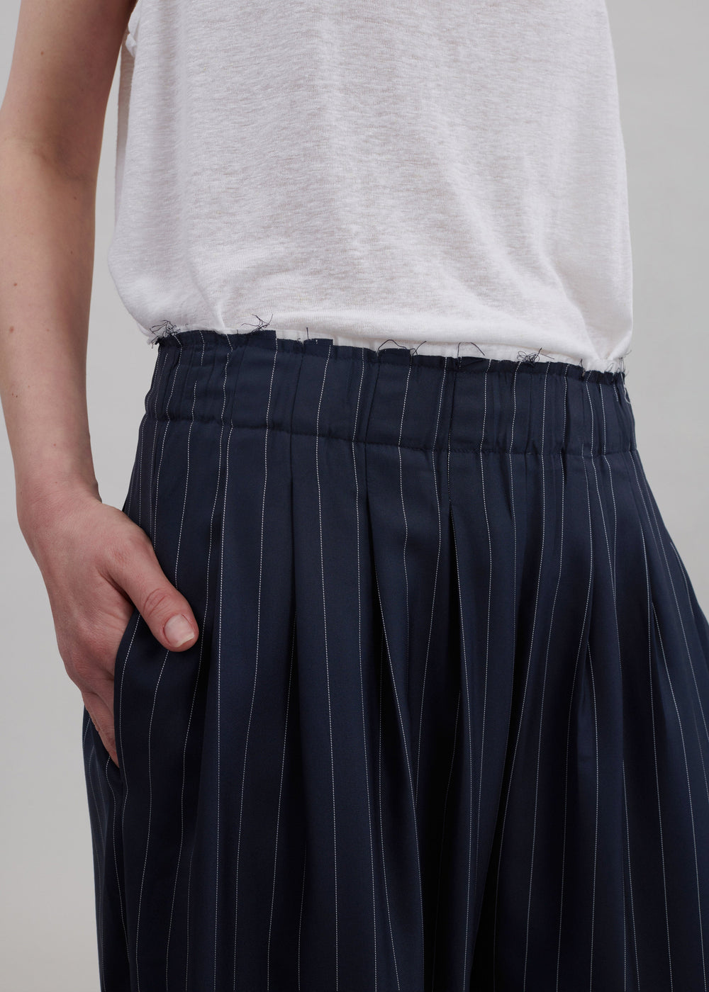 Caden Boxer Trousers - Navy/White Pinstripe - 1