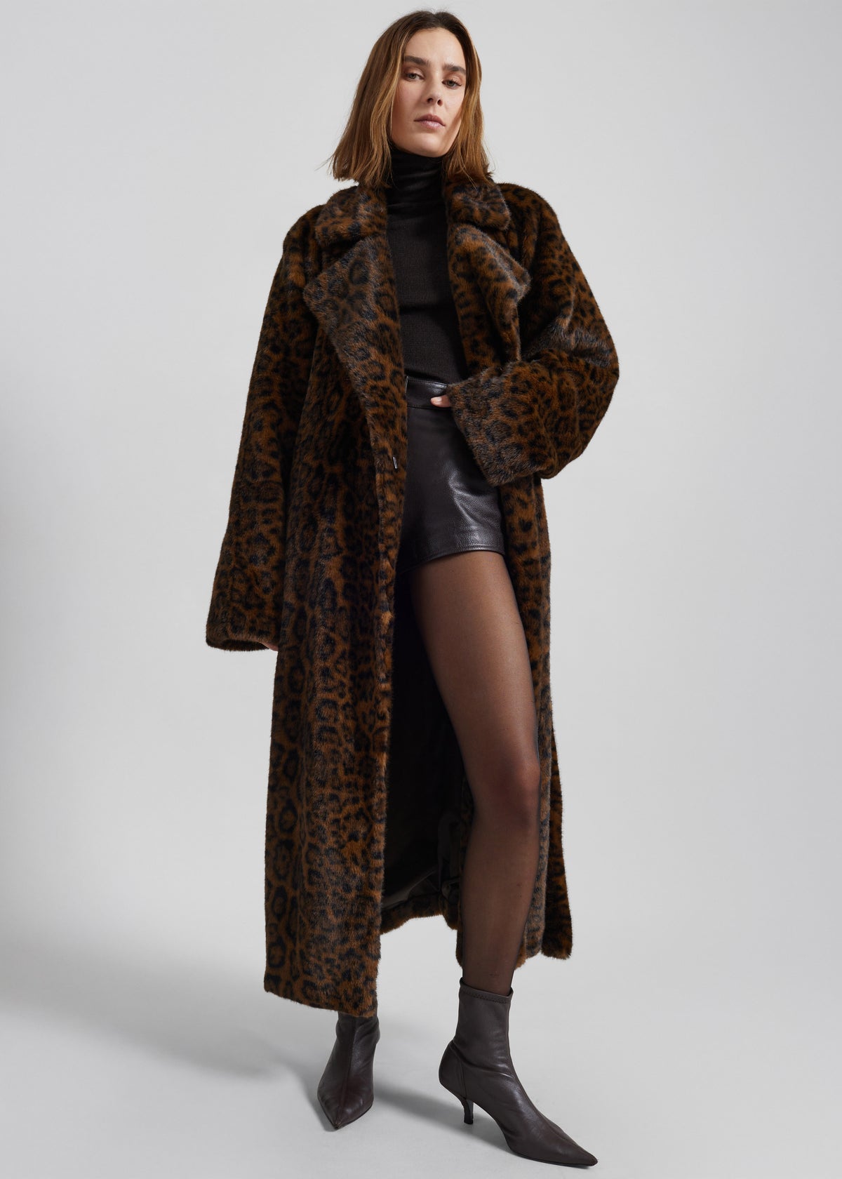 Cadence Faux Fur Long Coat - Leopard Brown - 8