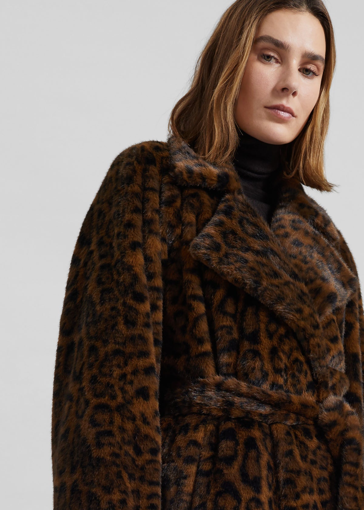 Cadence Faux Fur Long Coat - Leopard Brown - 6