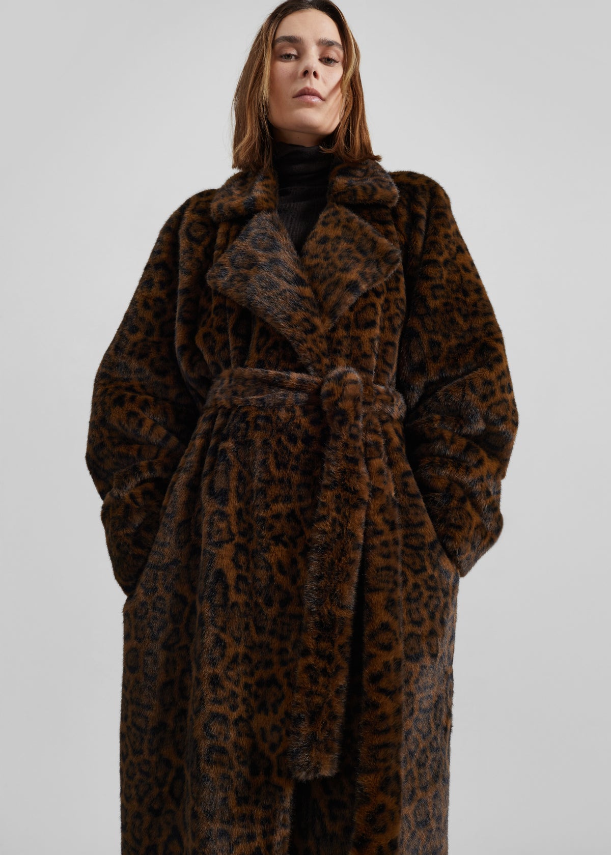 Cadence Faux Fur Long Coat - Leopard Brown - 4