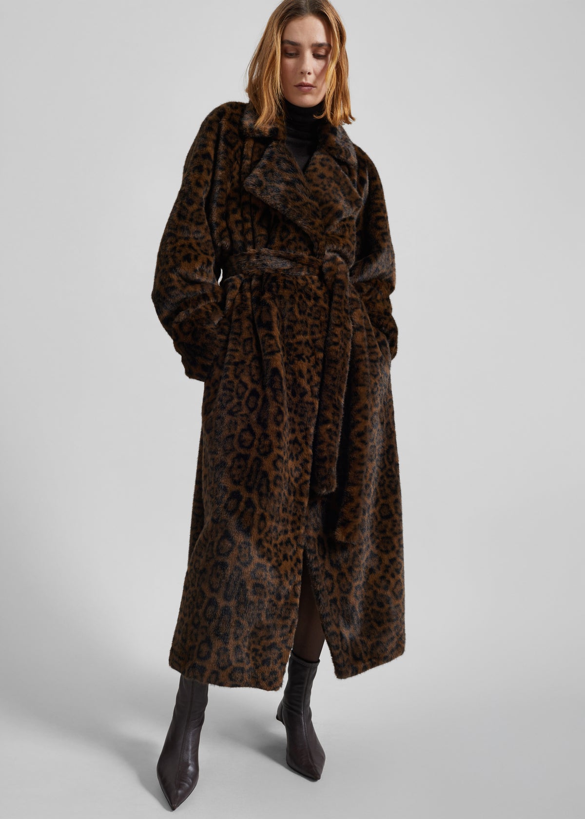Cadence Faux Fur Long Coat - Leopard Brown - 1