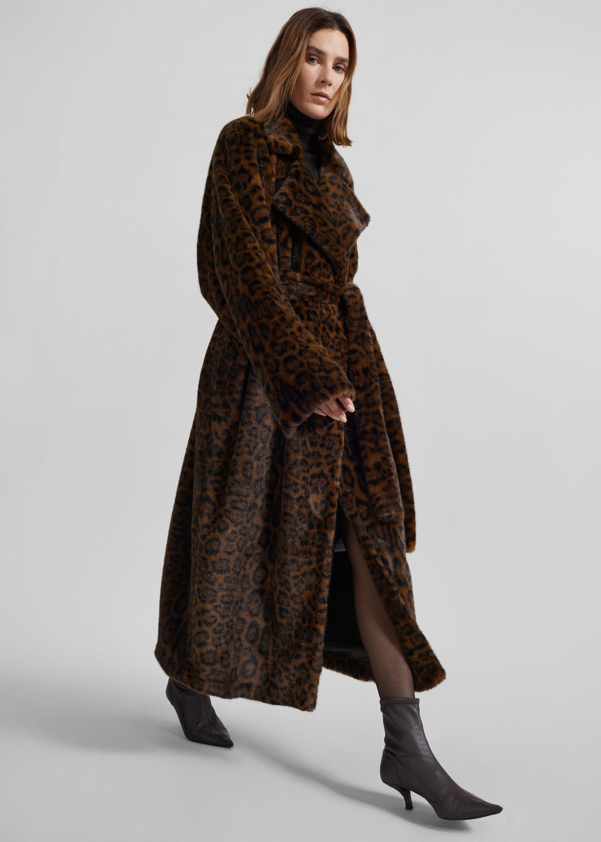 Cadence Faux Fur Long Coat - Leopard Brown - 5