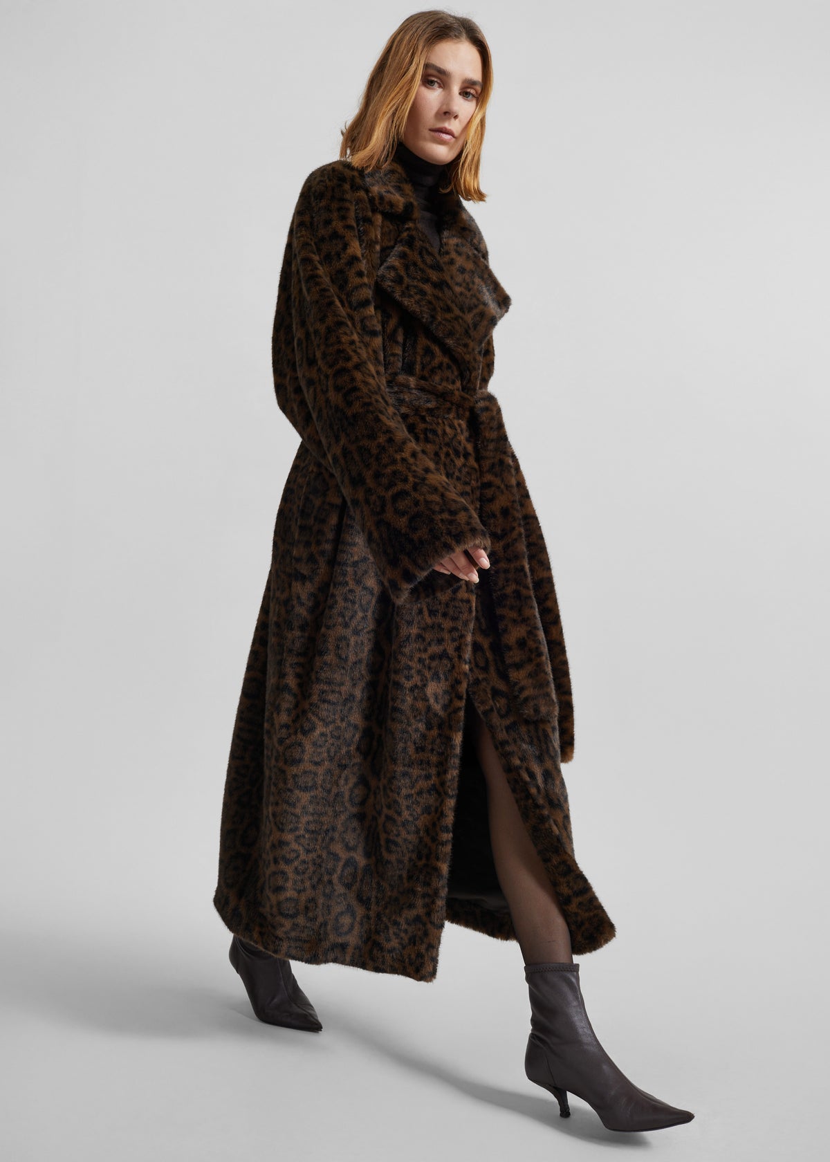 Cadence Faux Fur Long Coat - Leopard Brown - 6