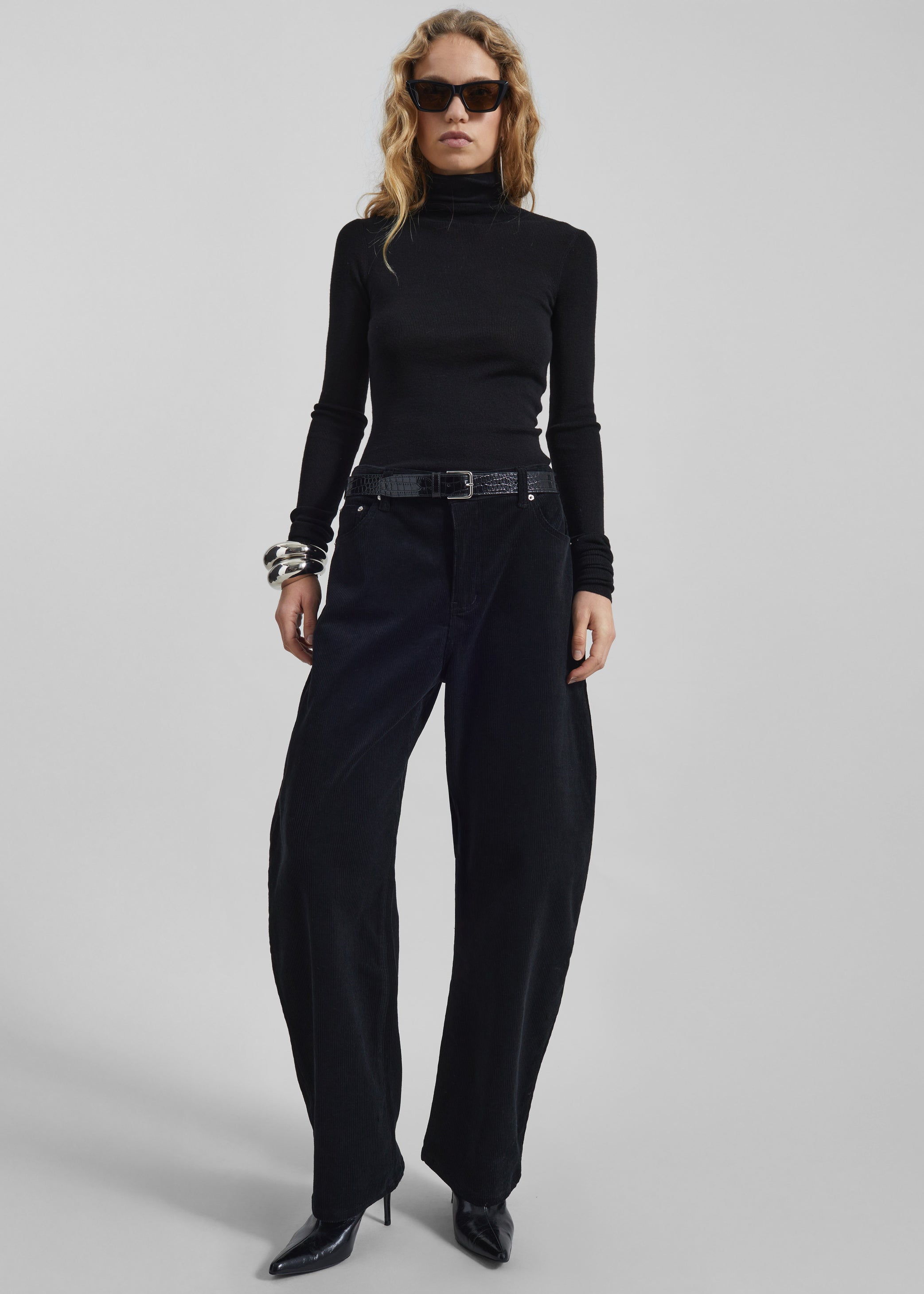 Shop the look image for Caistor Corduroy Barrel Leg Pants - Black