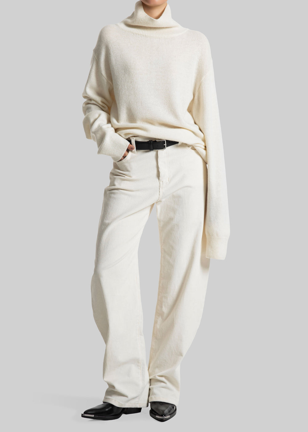 Caistor Corduroy Barrel Leg Pants - Ivory - 1