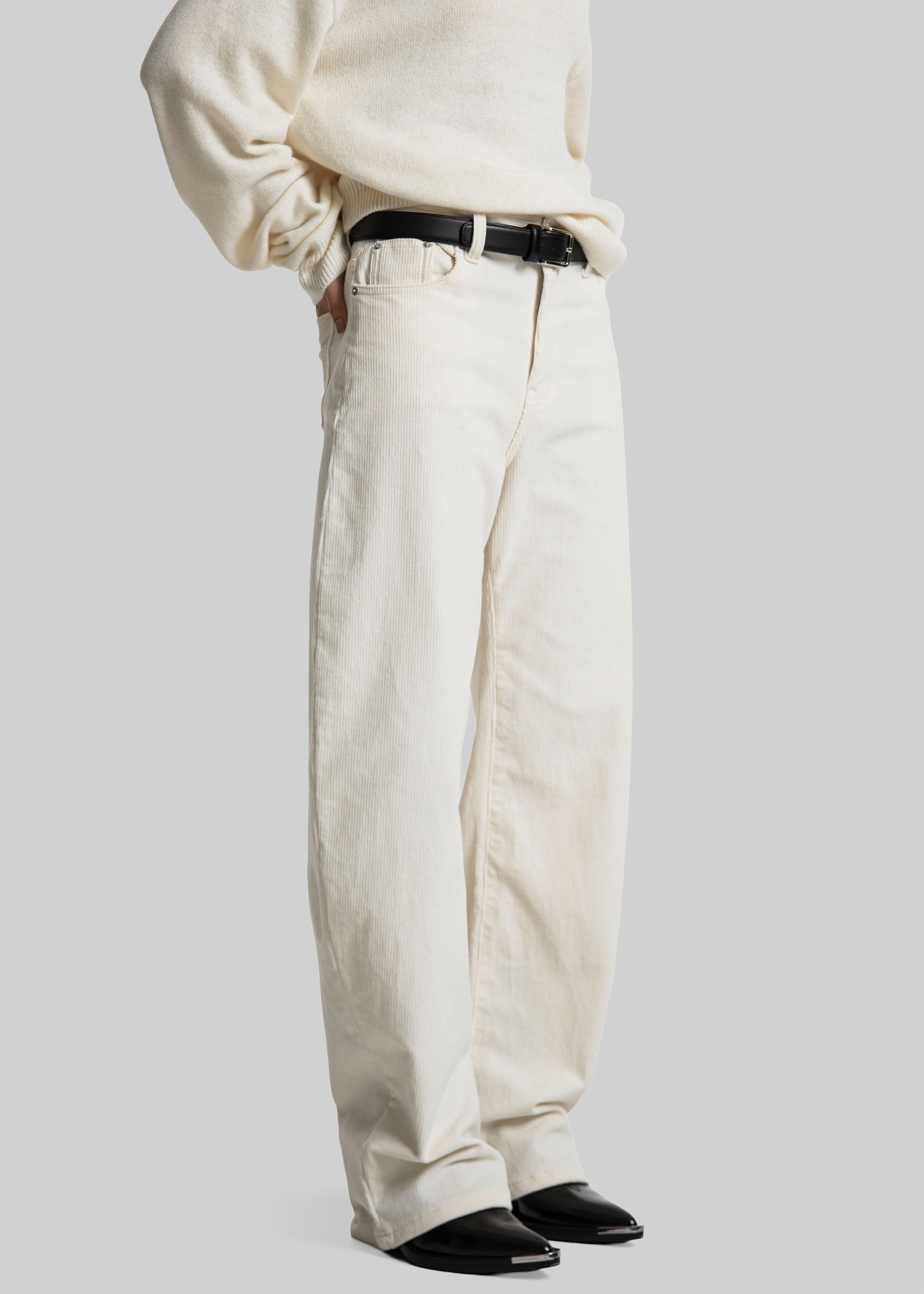 Caistor Corduroy Barrel Leg Pants - Ivory - 5