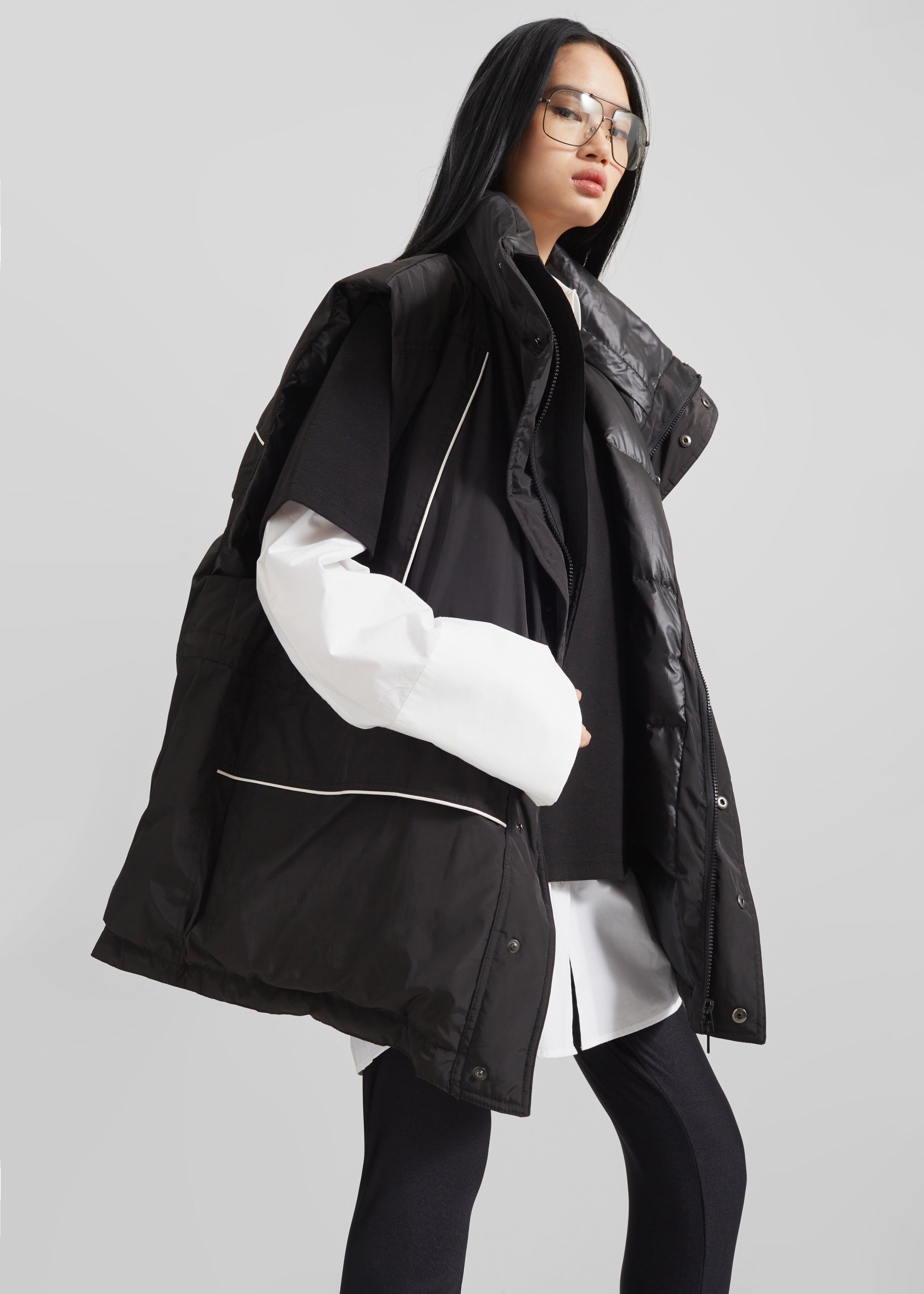 Calais Oversized Sleeveless Puffer Jacket - Black - 5