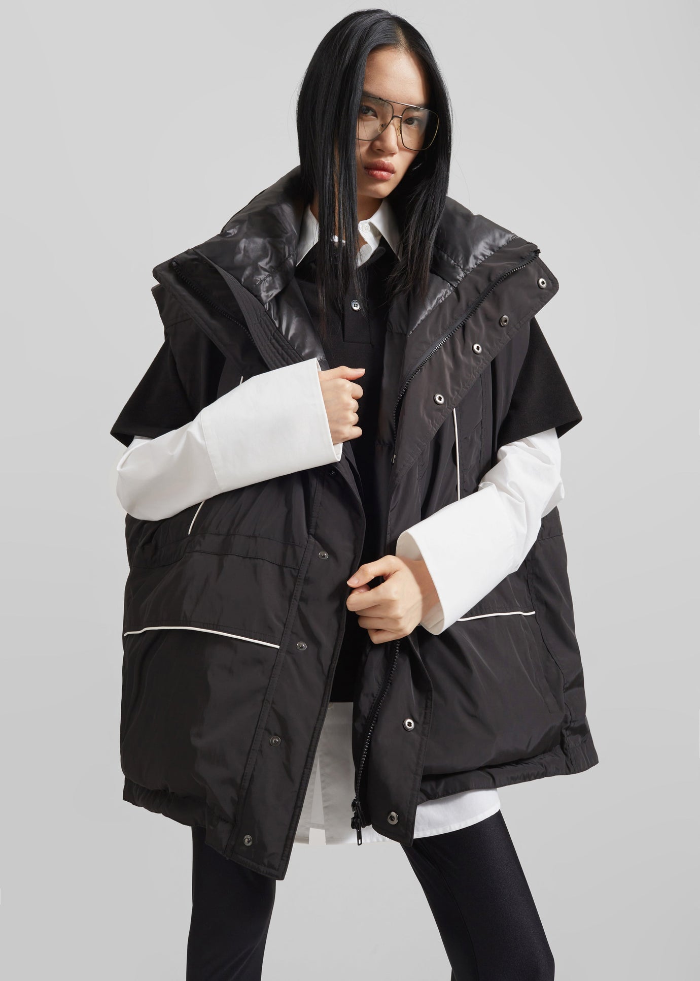 Calais Oversized Sleeveless Puffer Jacket - Black - 1