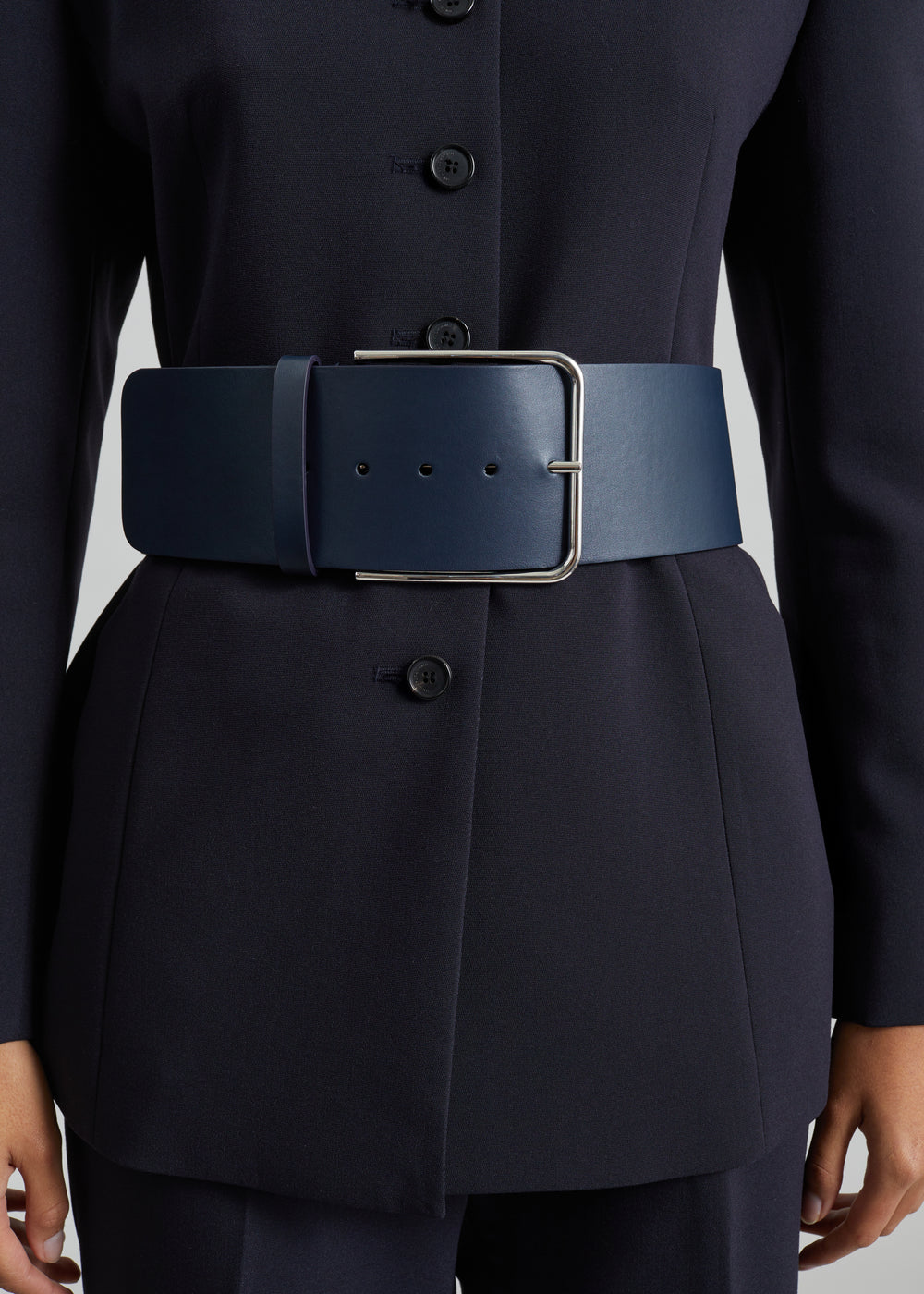 Calan Leather Wide Belt - Navy