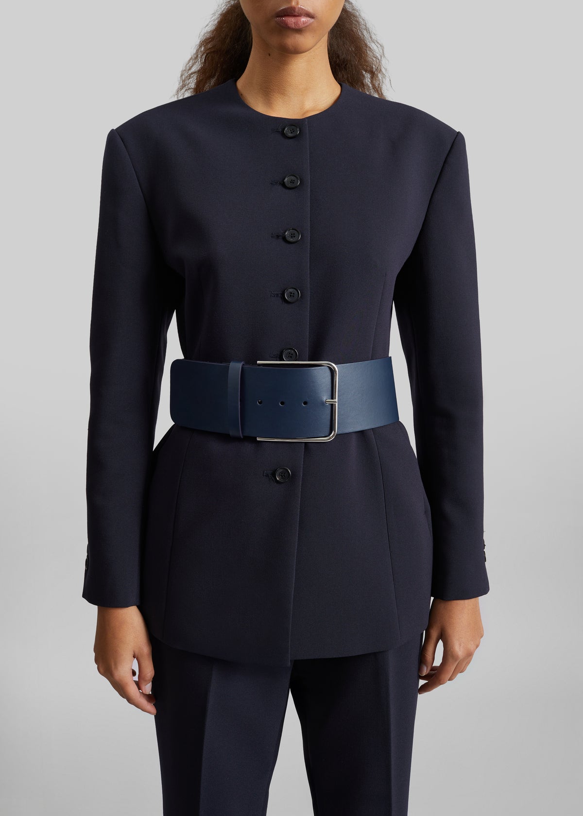 Calan Leather Wide Belt - Navy - 2