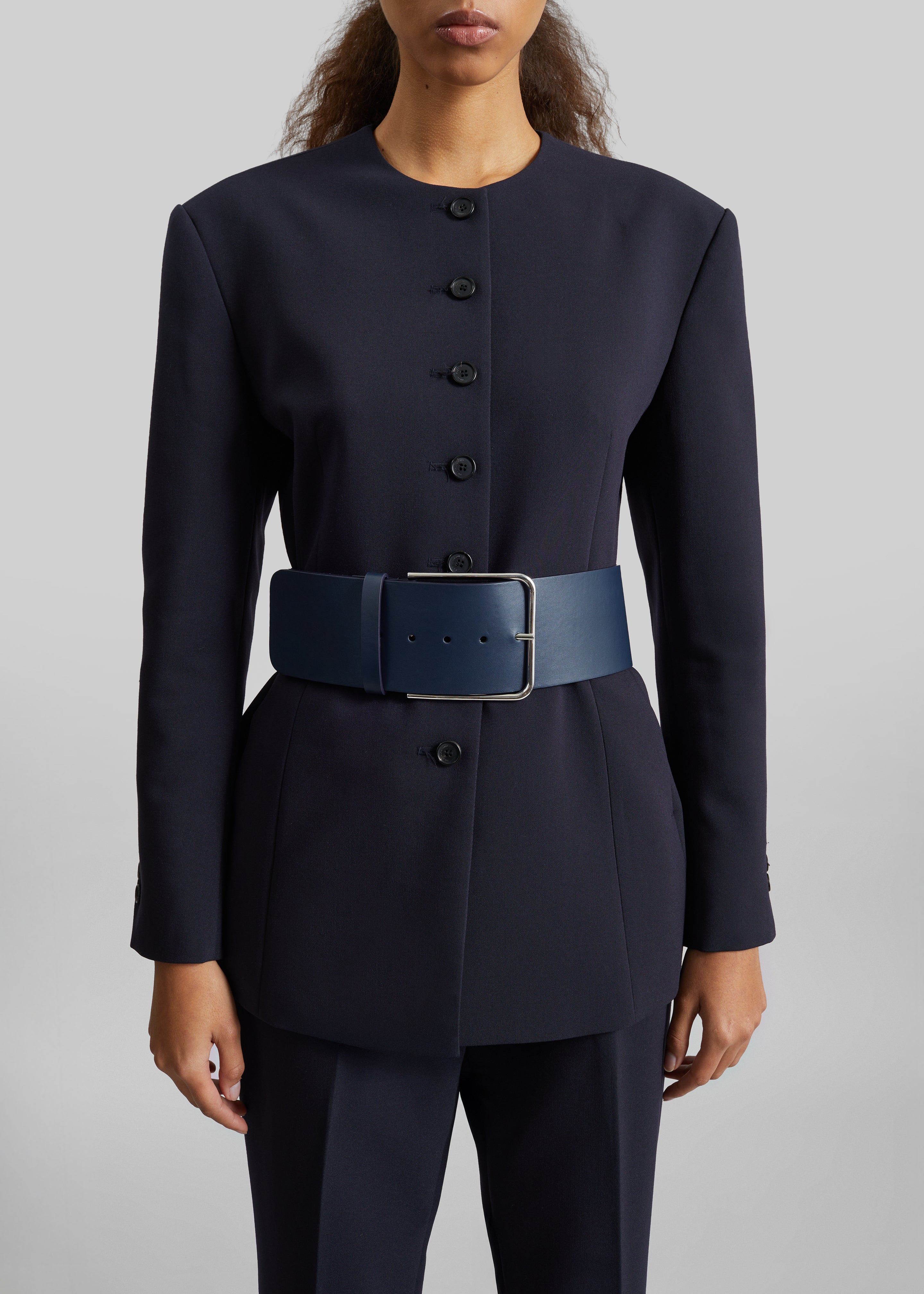 Calan Leather Wide Belt - Navy - 2