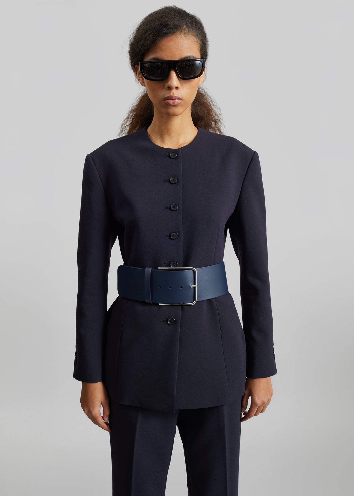 Calan Leather Wide Belt - Navy - 4