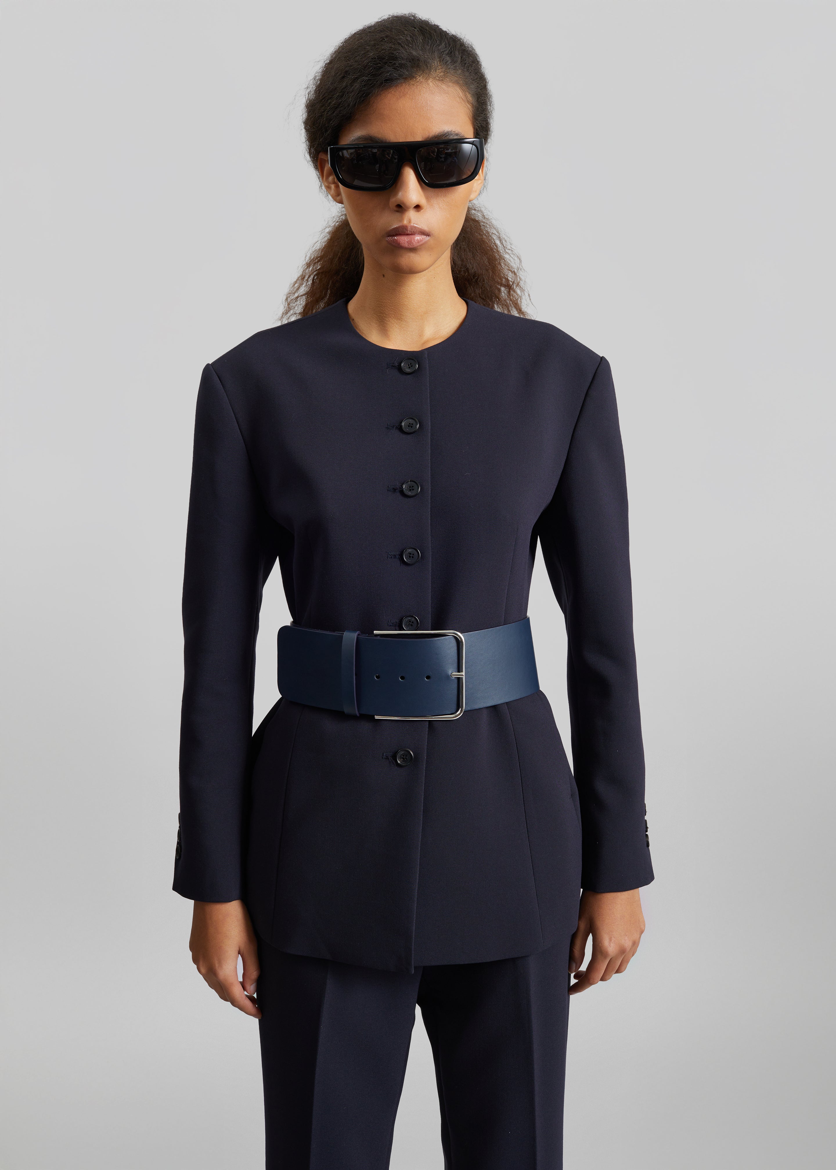 Calan Leather Wide Belt - Navy - 4