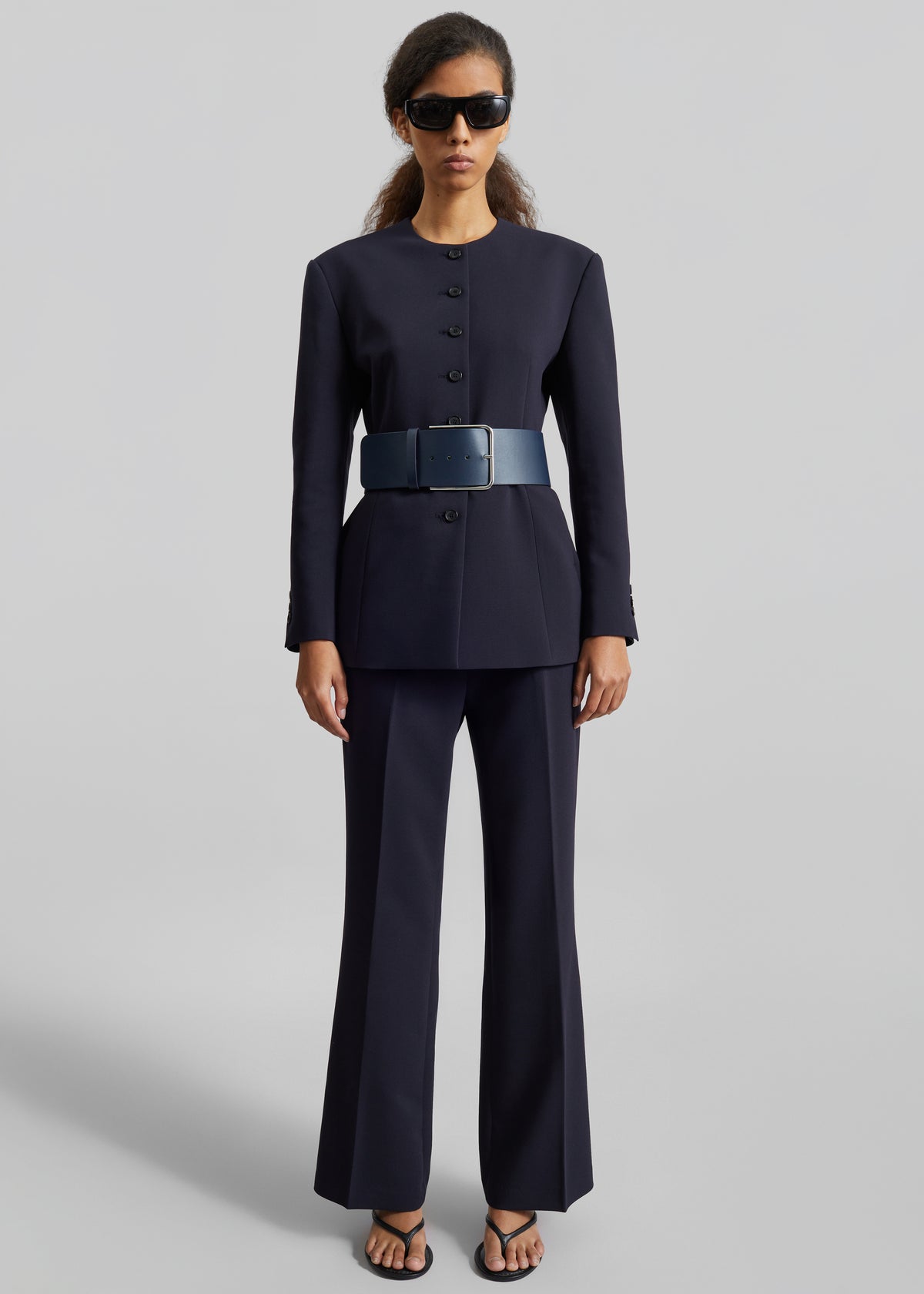 Calan Leather Wide Belt - Navy - 3