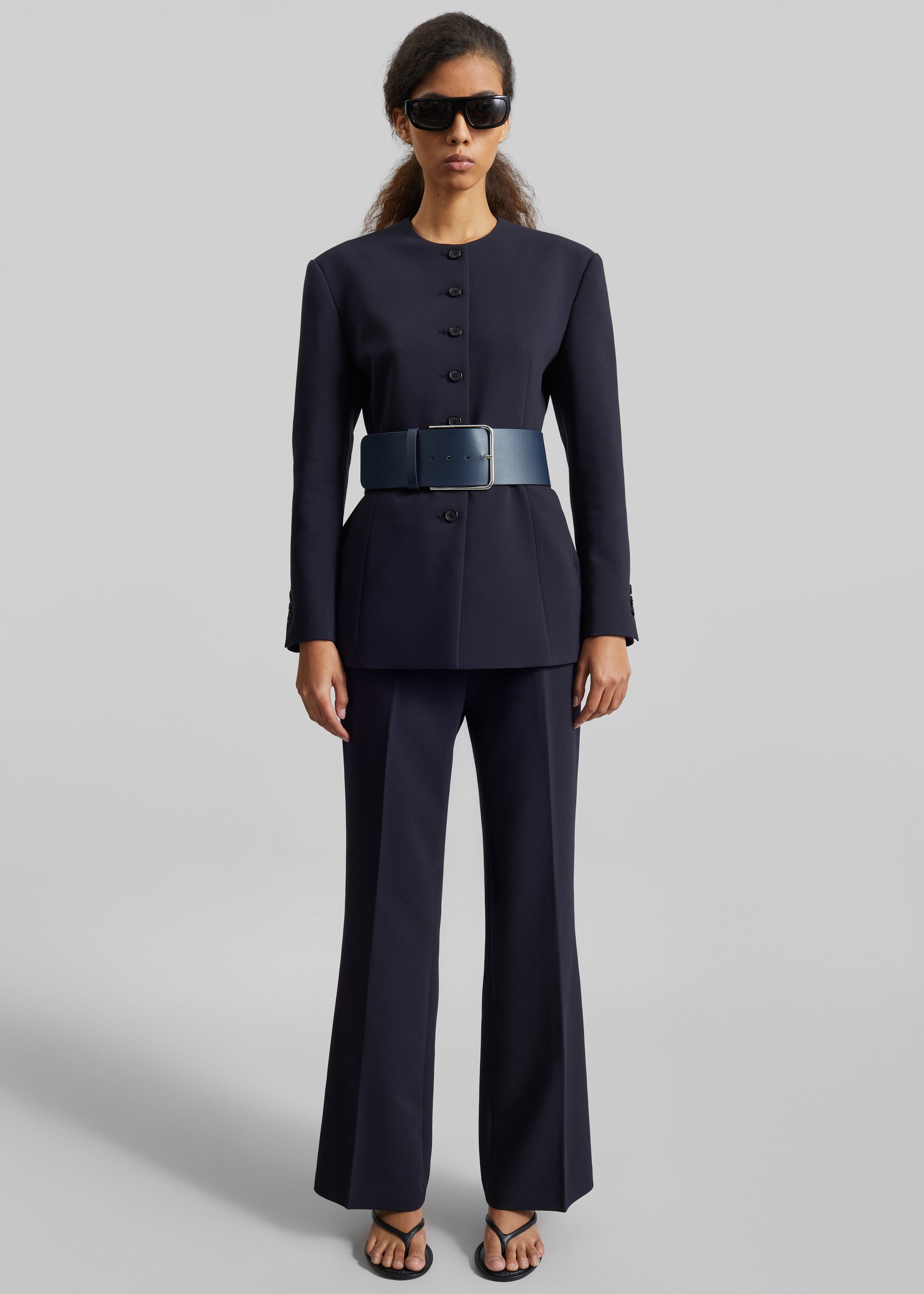 Shop the look image for Calan Leather Wide Belt - Navy