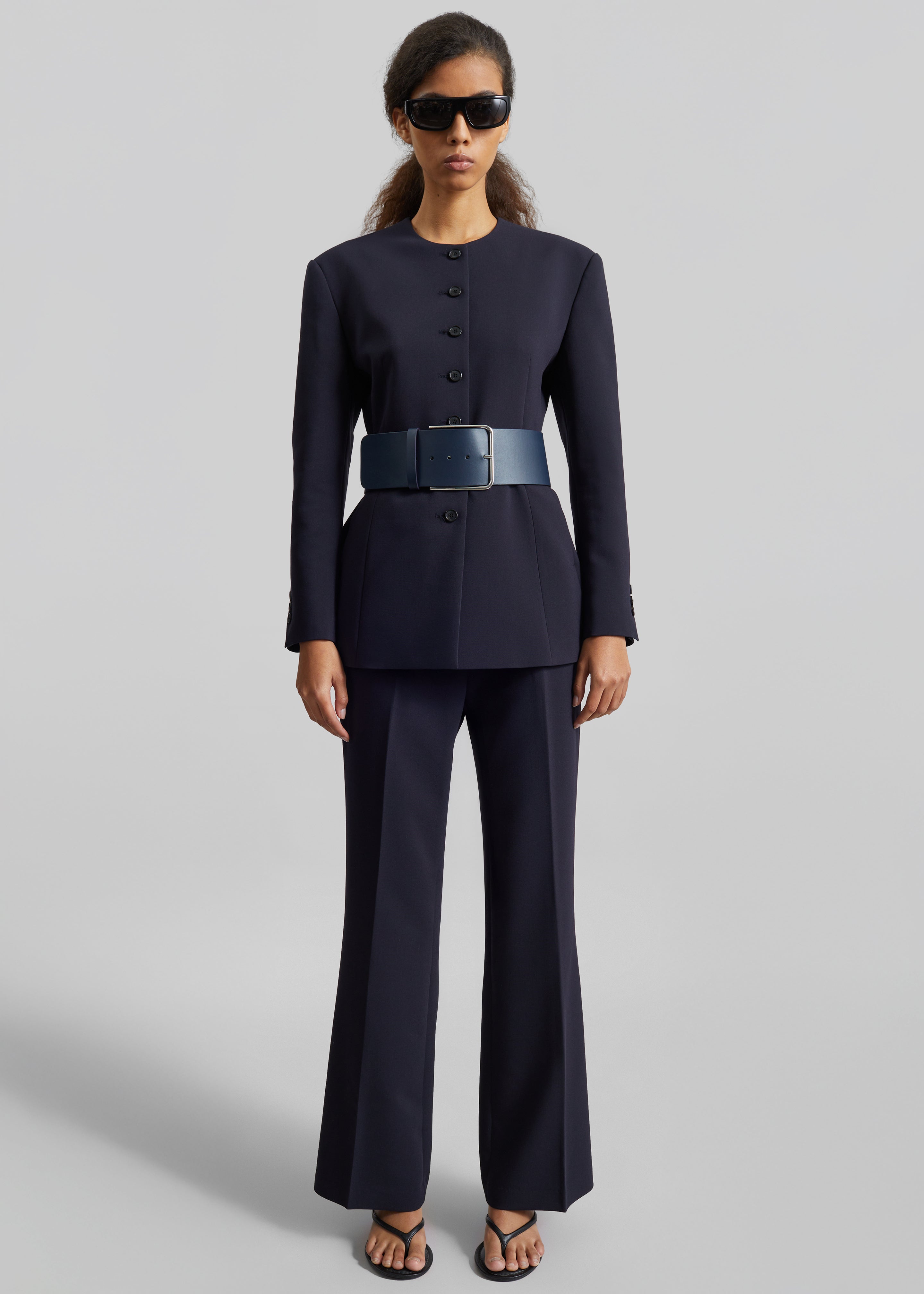 Calan Leather Wide Belt - Navy - 3