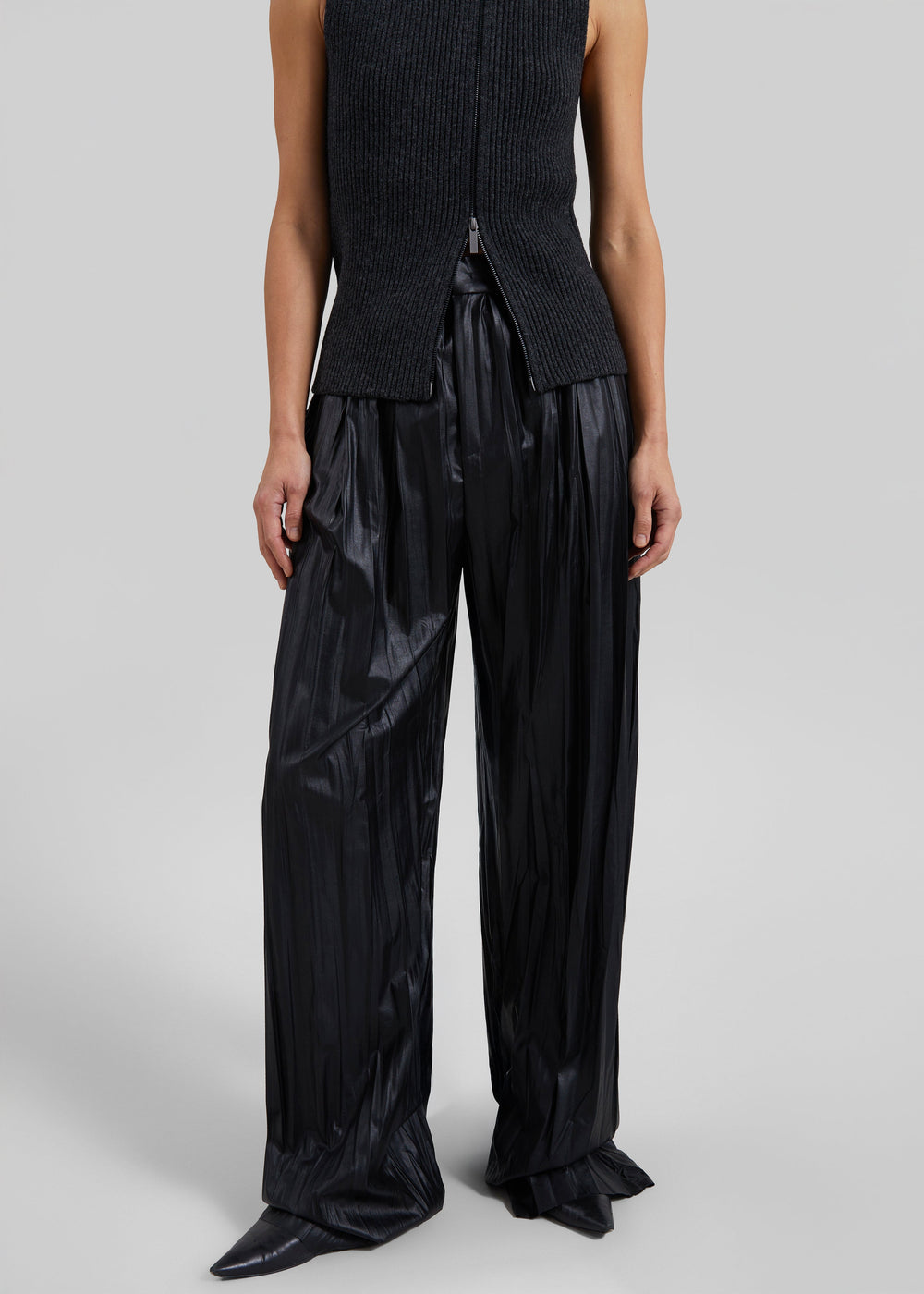 Calcaterra Faux Leather Signature Trousers - Black - 1