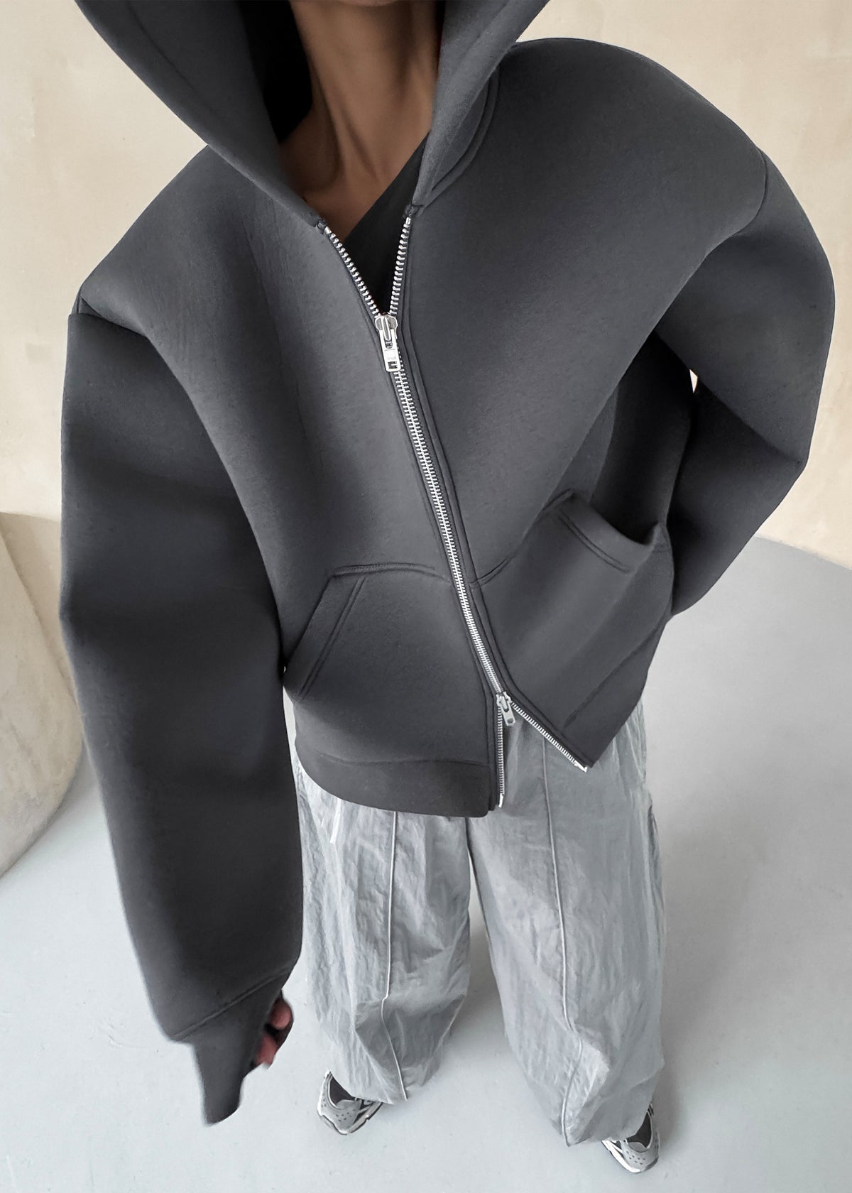 Calder Neoprene Zip-Up Hoodie - Grey - 6