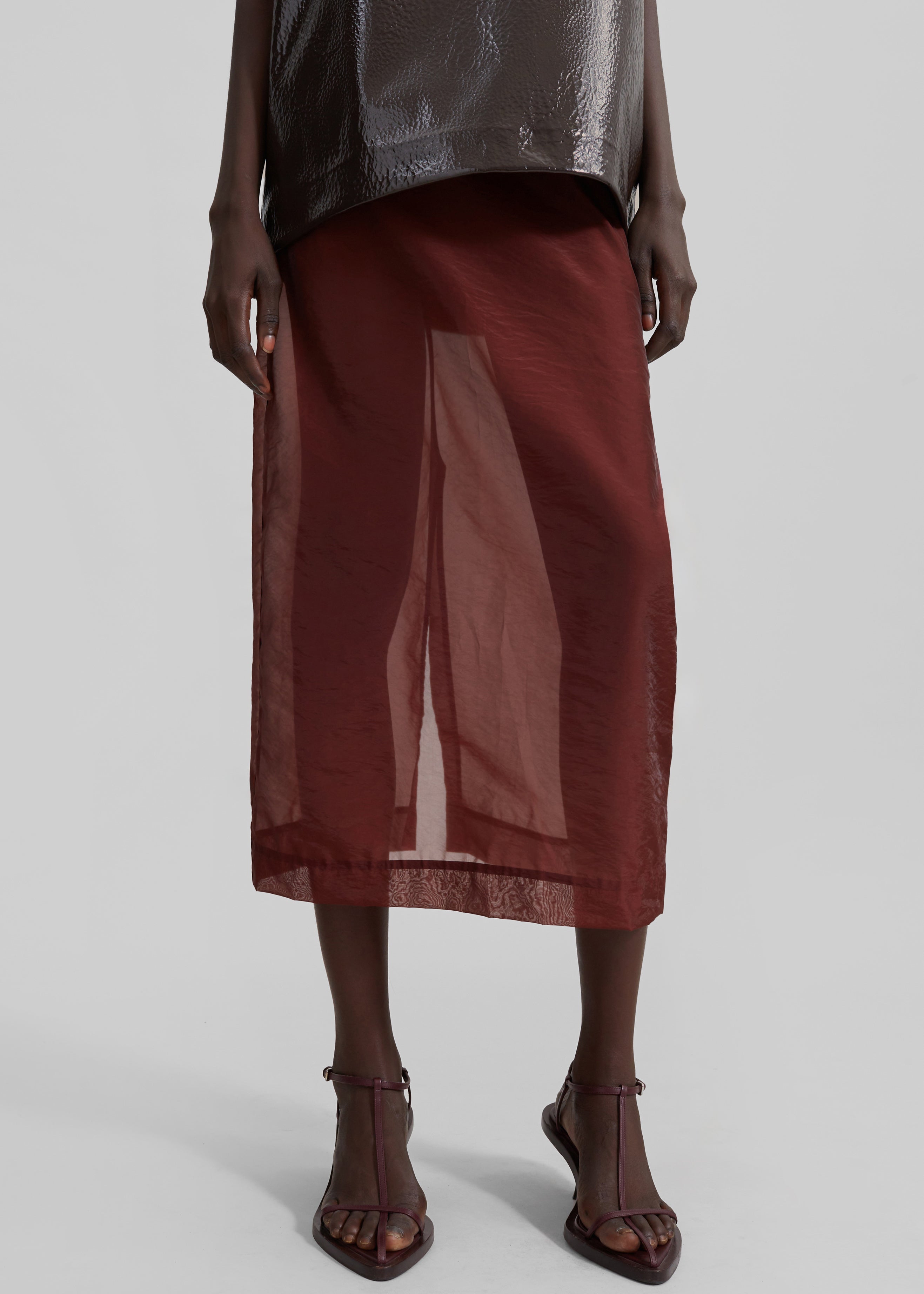 Calliope Semi Sheer Midi Skirt - Burgundy - 6