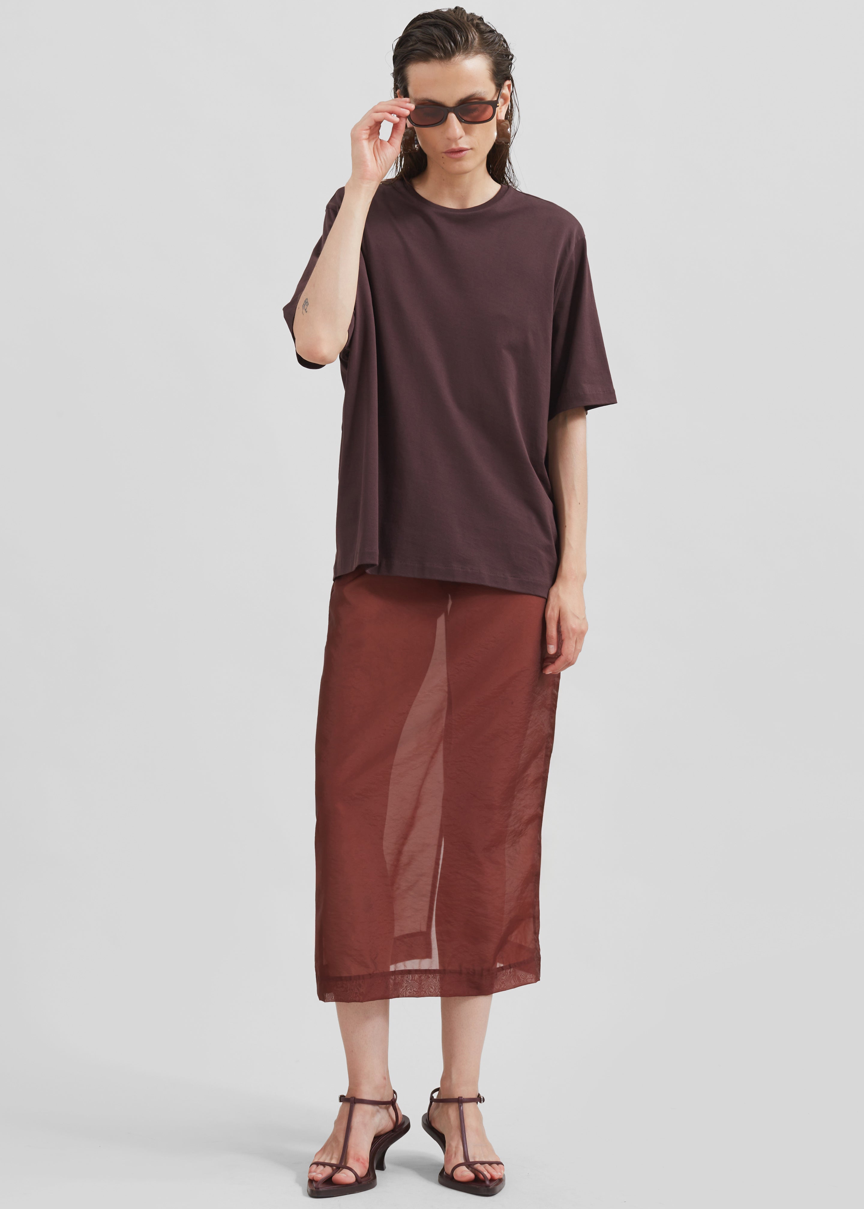 Calliope Semi Sheer Midi Skirt - Burgundy – The Frankie Shop