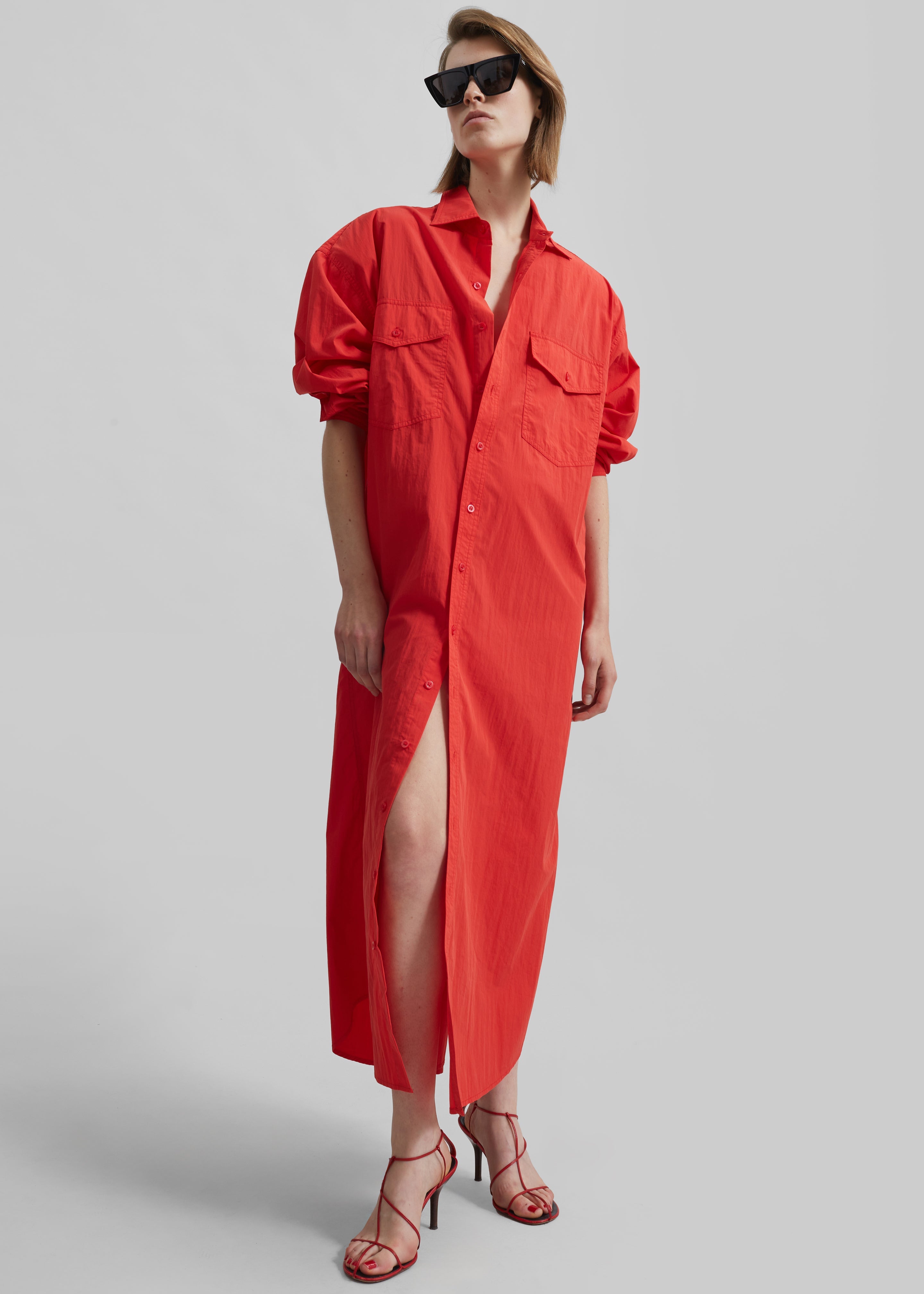 Calren Shirt Dress - Red - 1